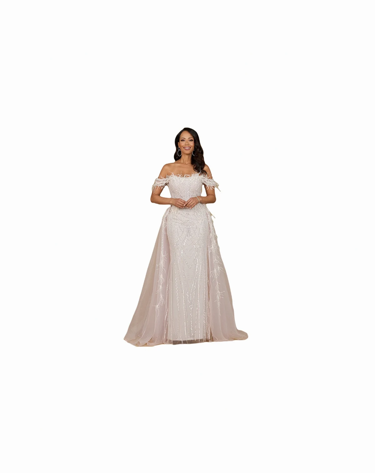 Women's Illusion Neck, Long Bell Sleeve Gown