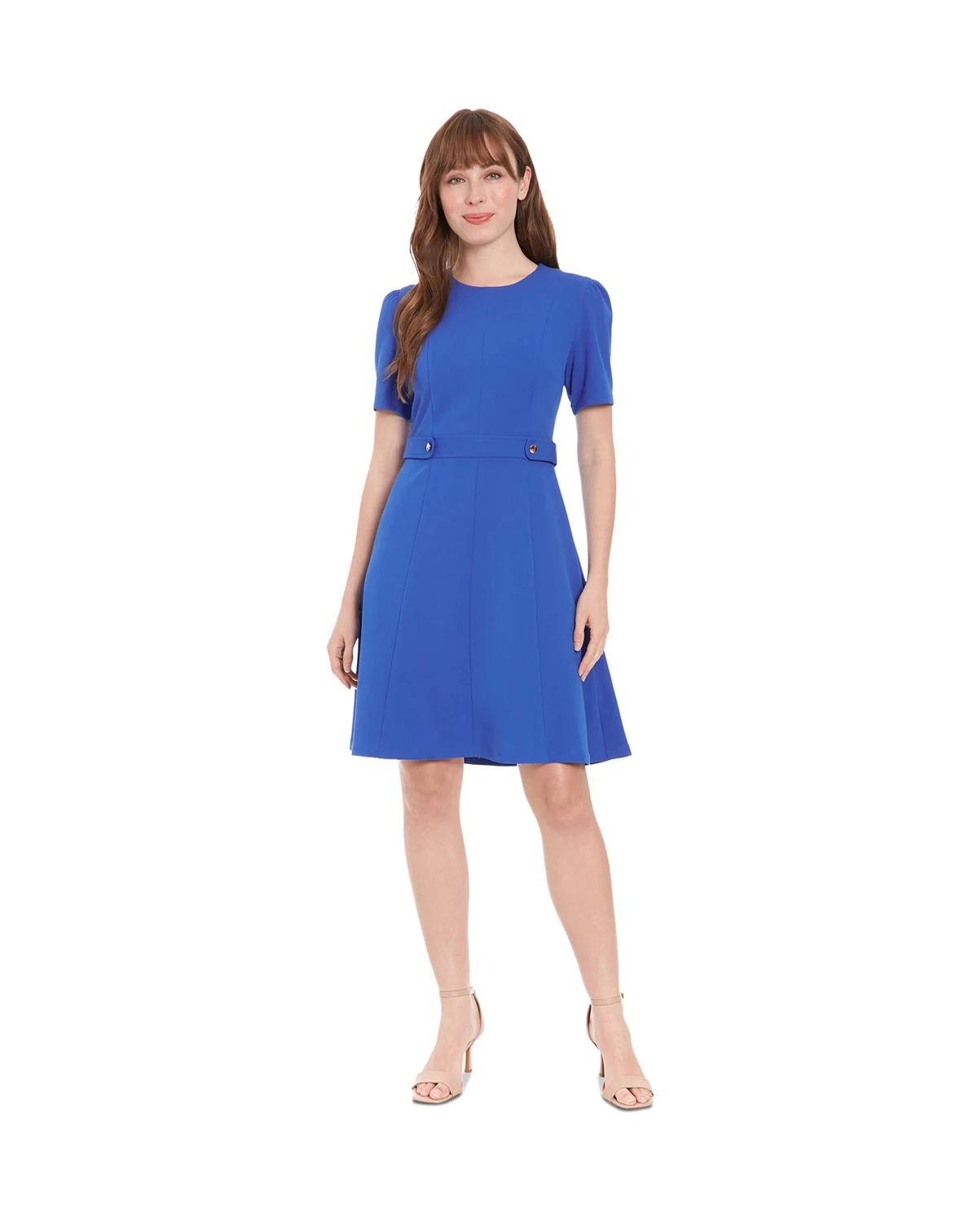 Women's Round-Neck Short-Puff-Sleeve Dress