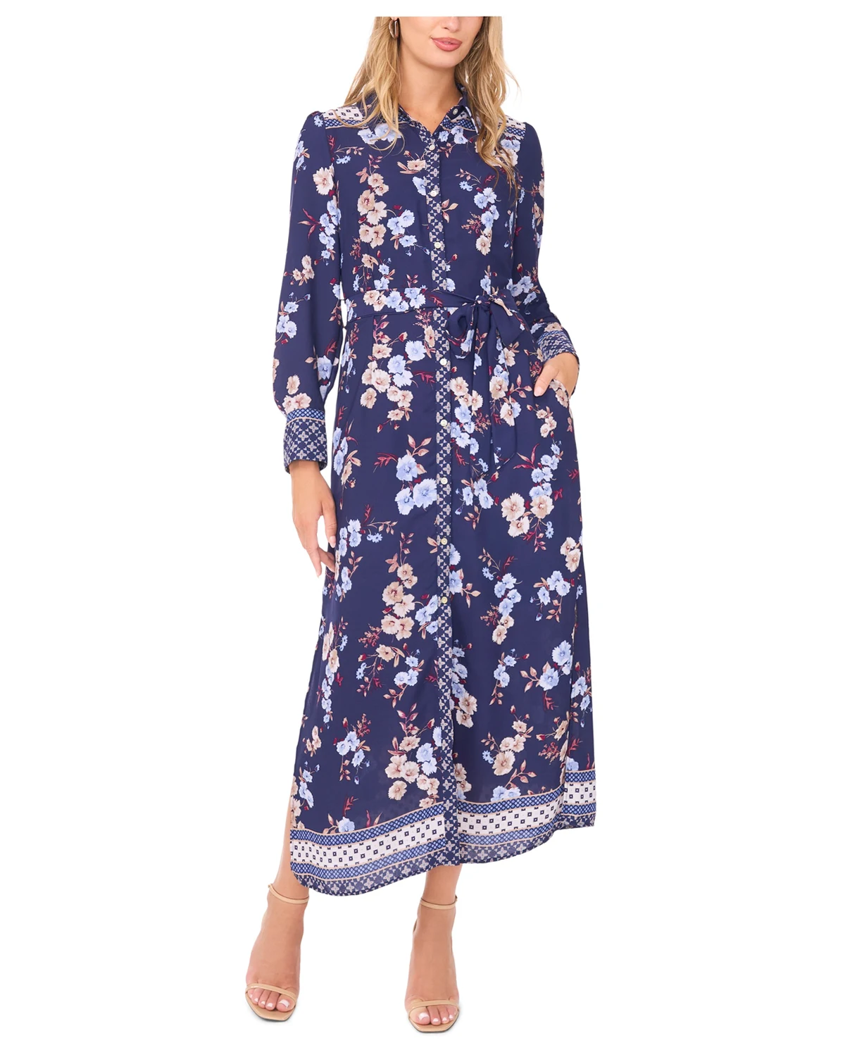 Women's Tie-Waist Long Sleeve Shirtdress