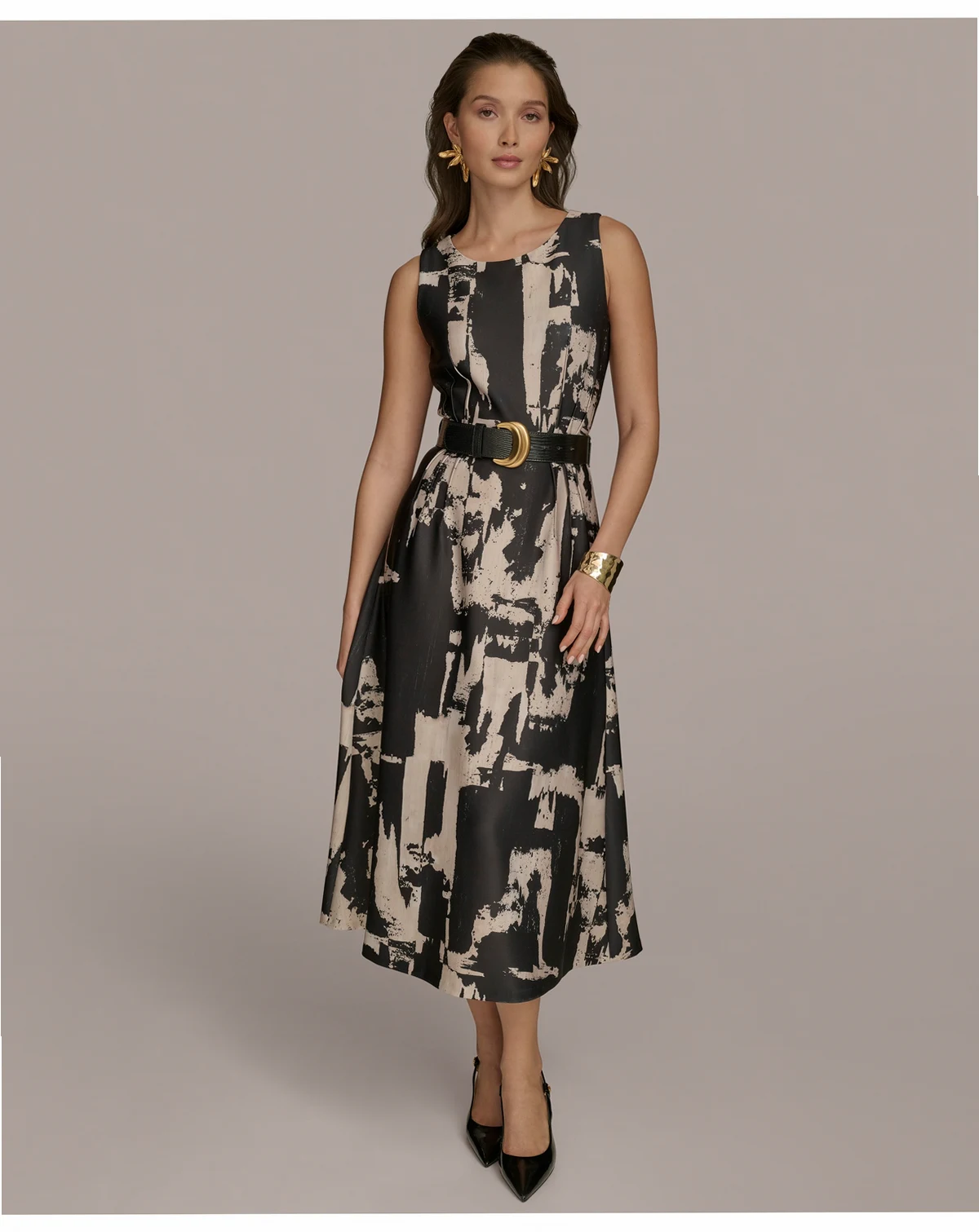 Women's Printed Belted A-Line Dress