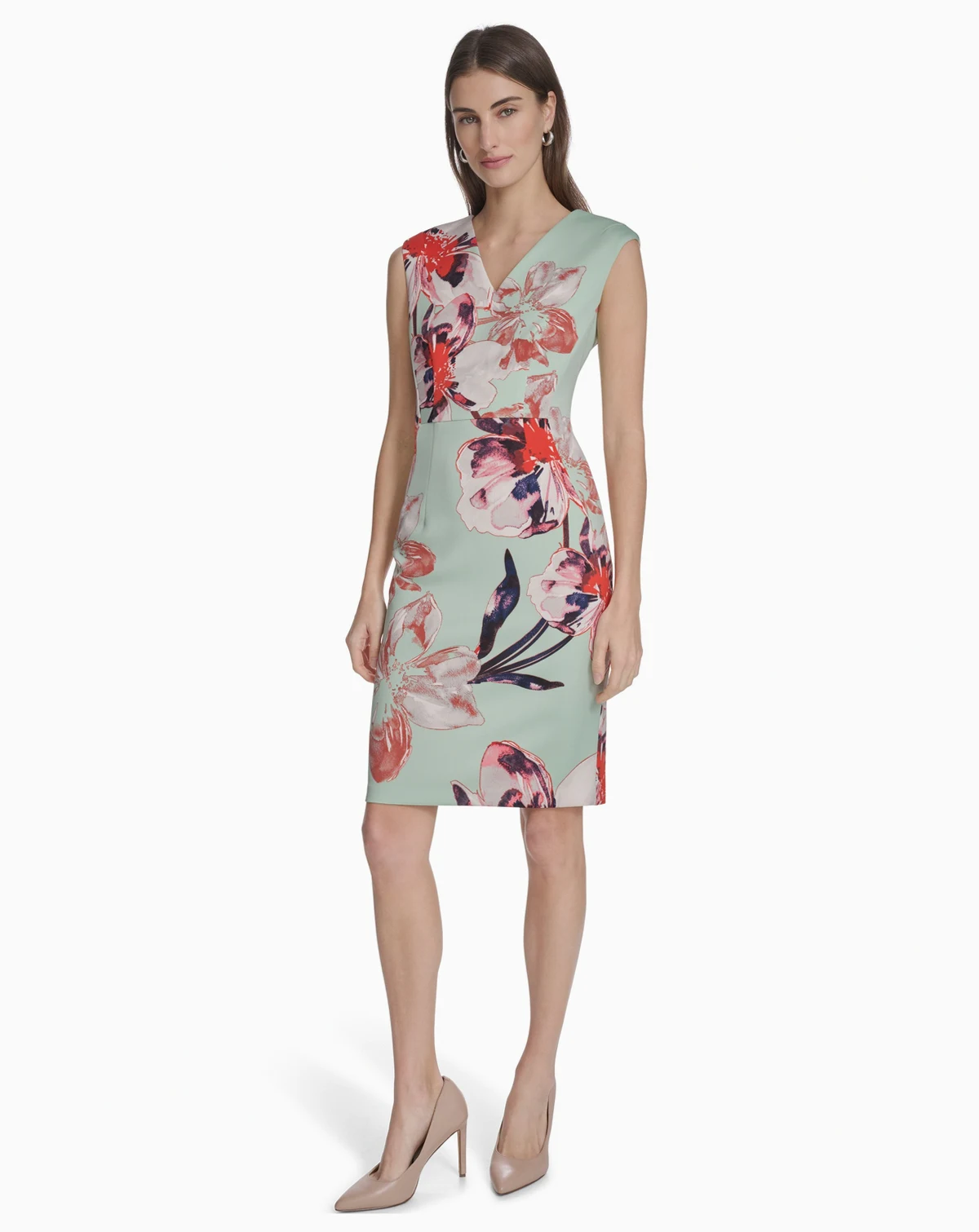 Women's Sleeveless Printed Scuba Sheath Dress
