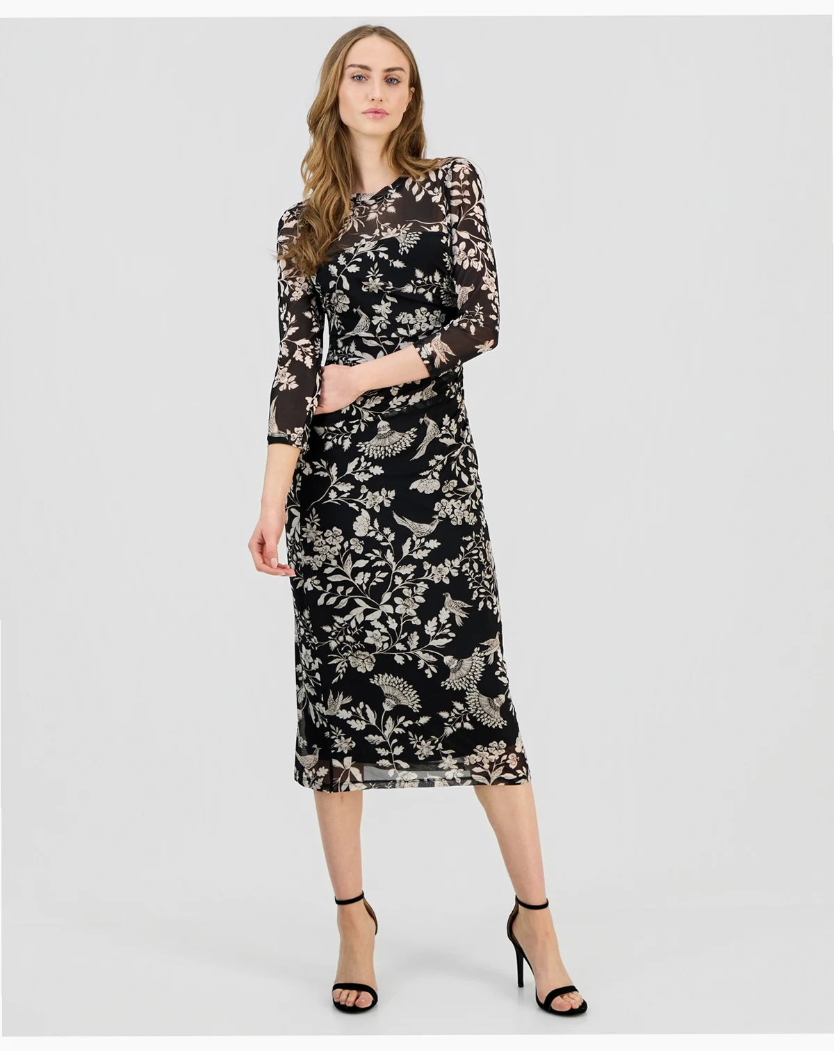 Women's Side-Ruched 3/4-Sleeve Midi Dress