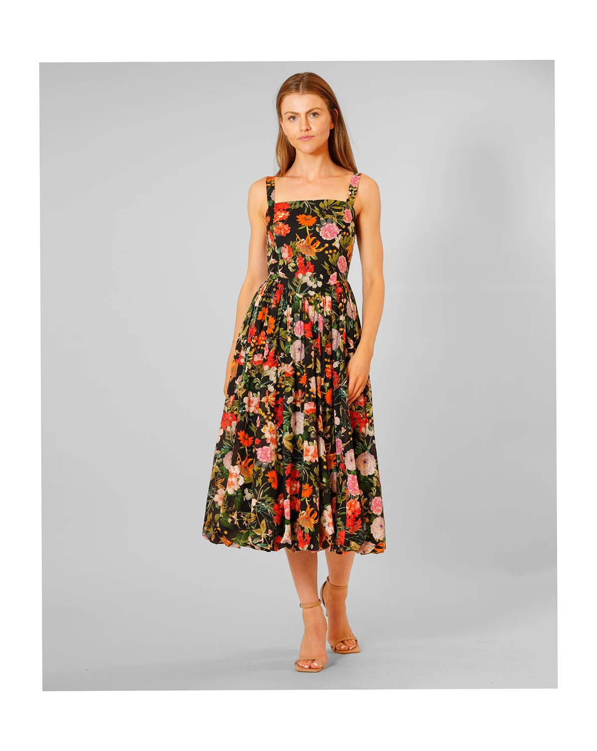 Women's Square Neck Floral Midi Dress