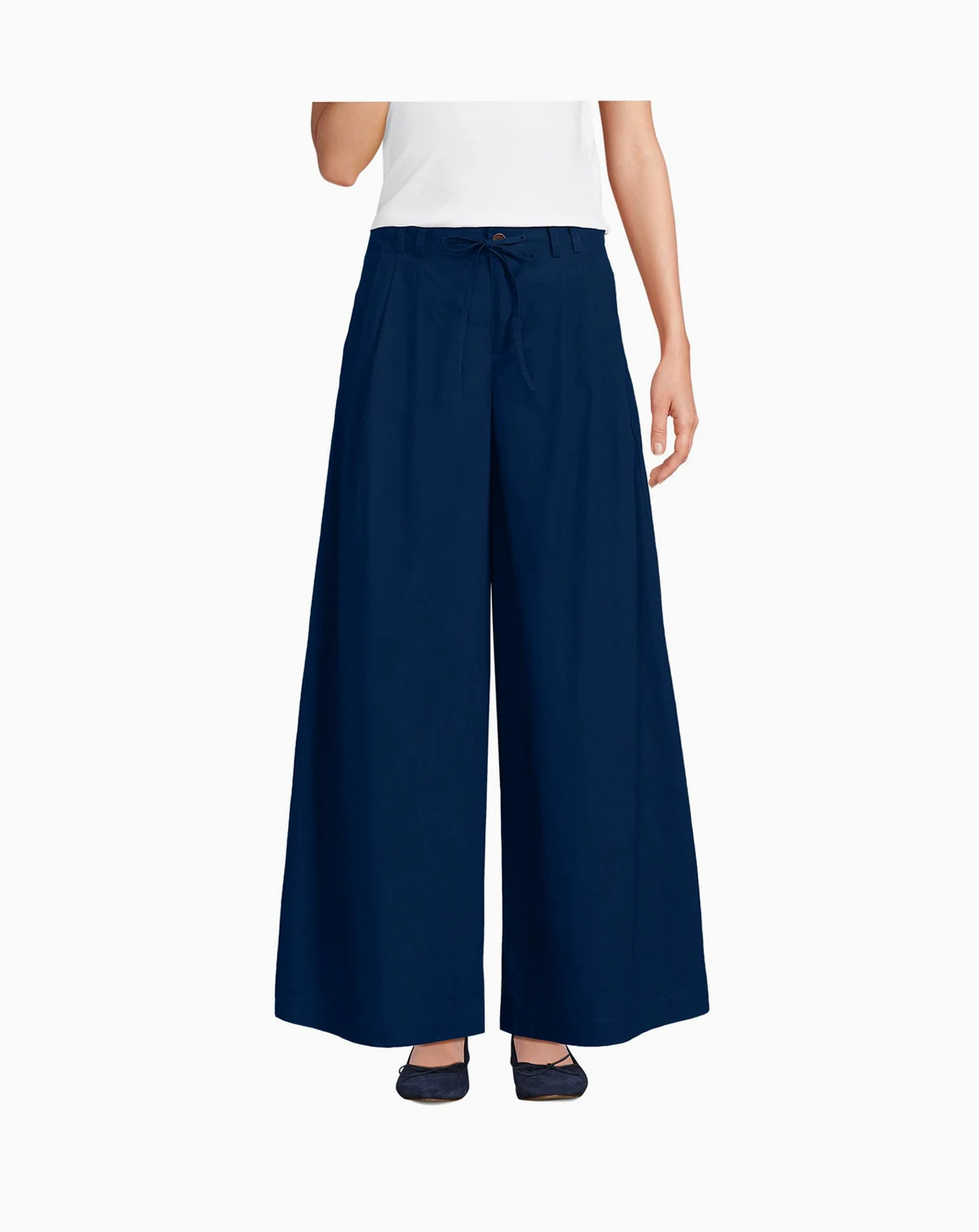 Women's Poplin Mid Rise Pleated Slouchy Pants
