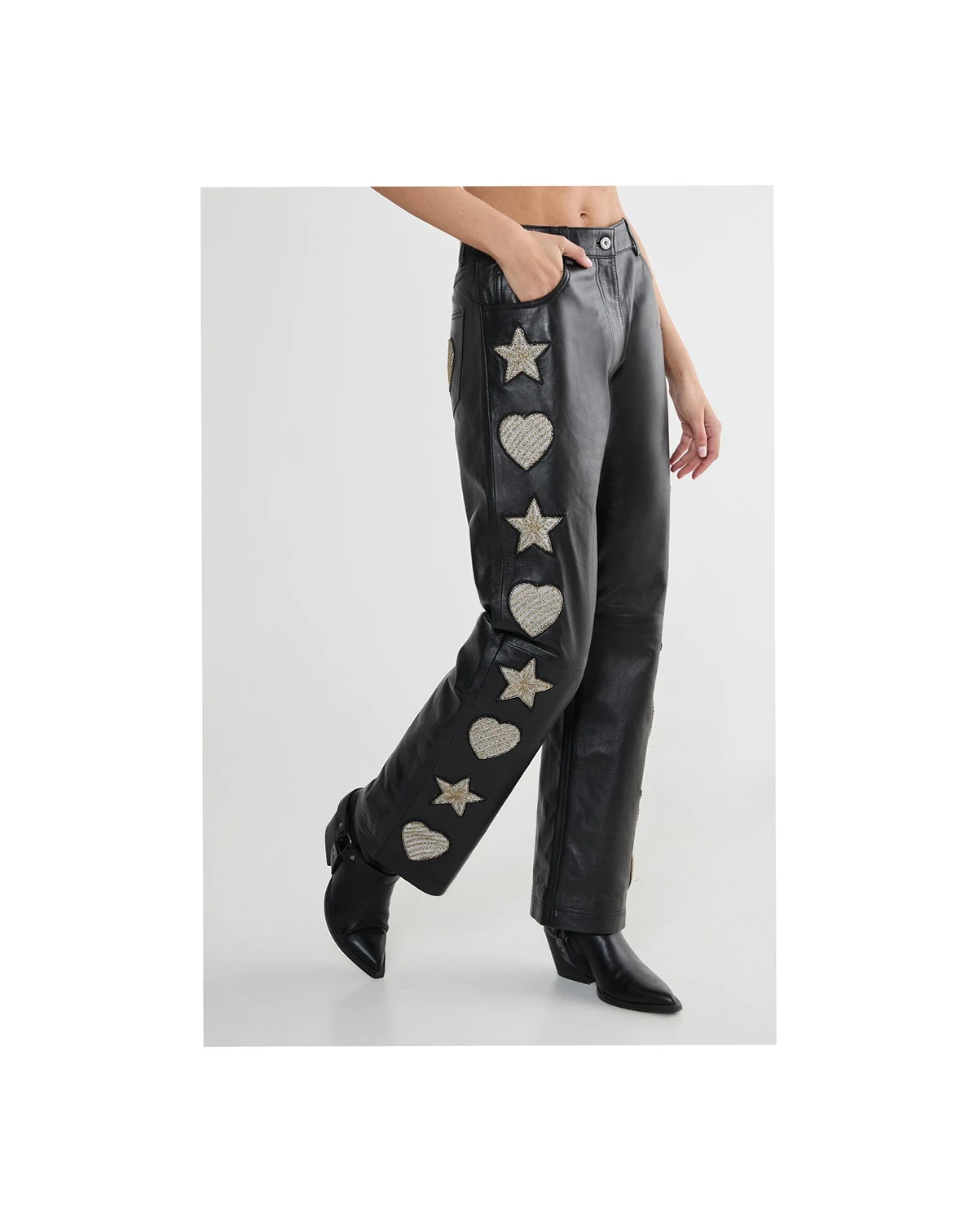 Women's Leather Patched Pants