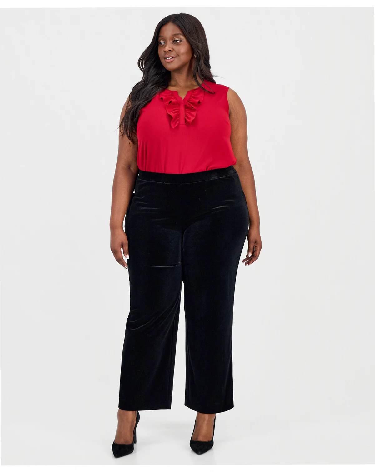 Plus Size Velvet Pull-On Wide-Leg Pants