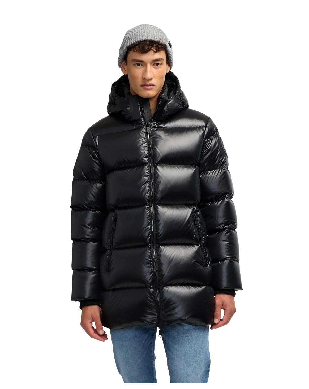 Men's Dechen Long Channel Quilted Puffer with Detachable Hood
