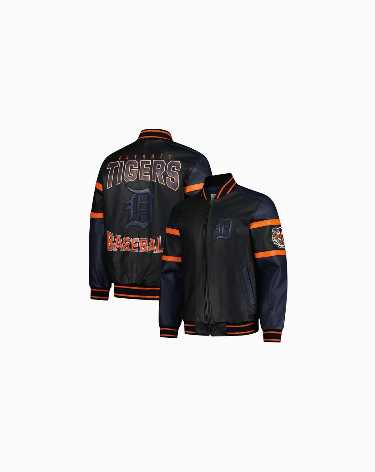 Men's Black Detroit Tigers Full-Zip Leather Varsity Jacket