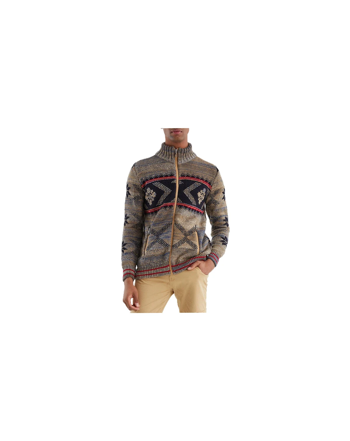 Men's Men s Knit Jacket with Zipper, Norwegian Pattern
