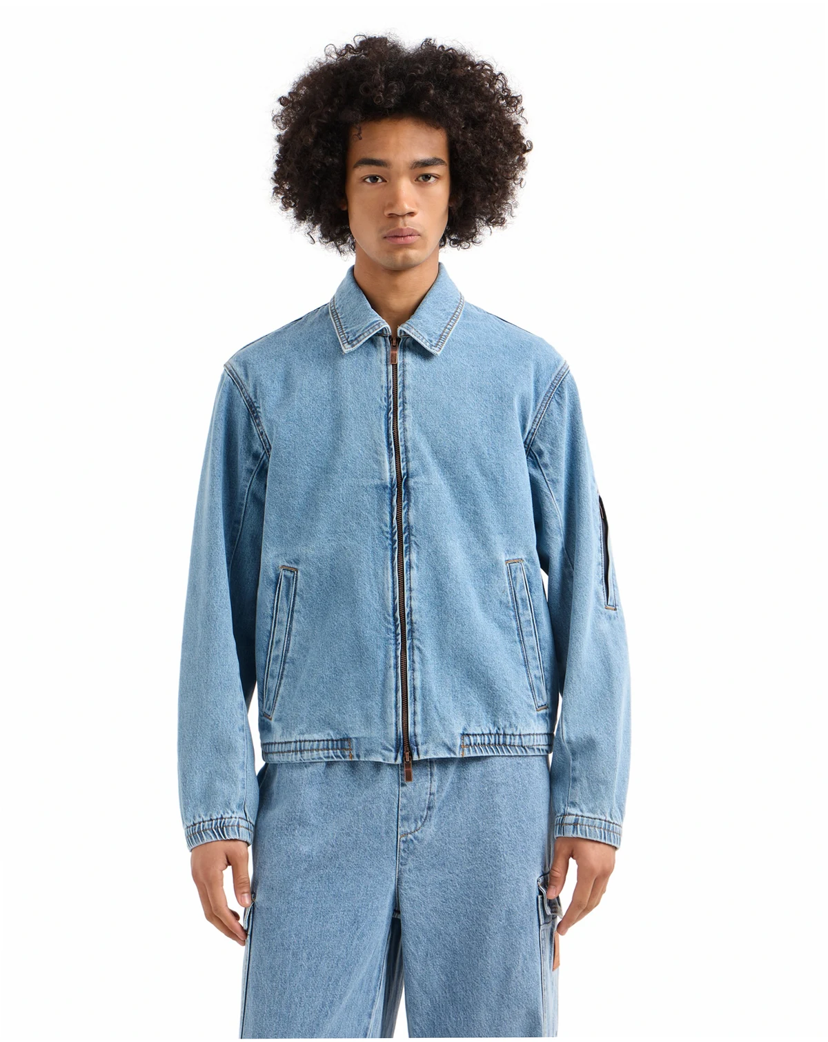 Men's Full-Zip Denim Bomber Jacket