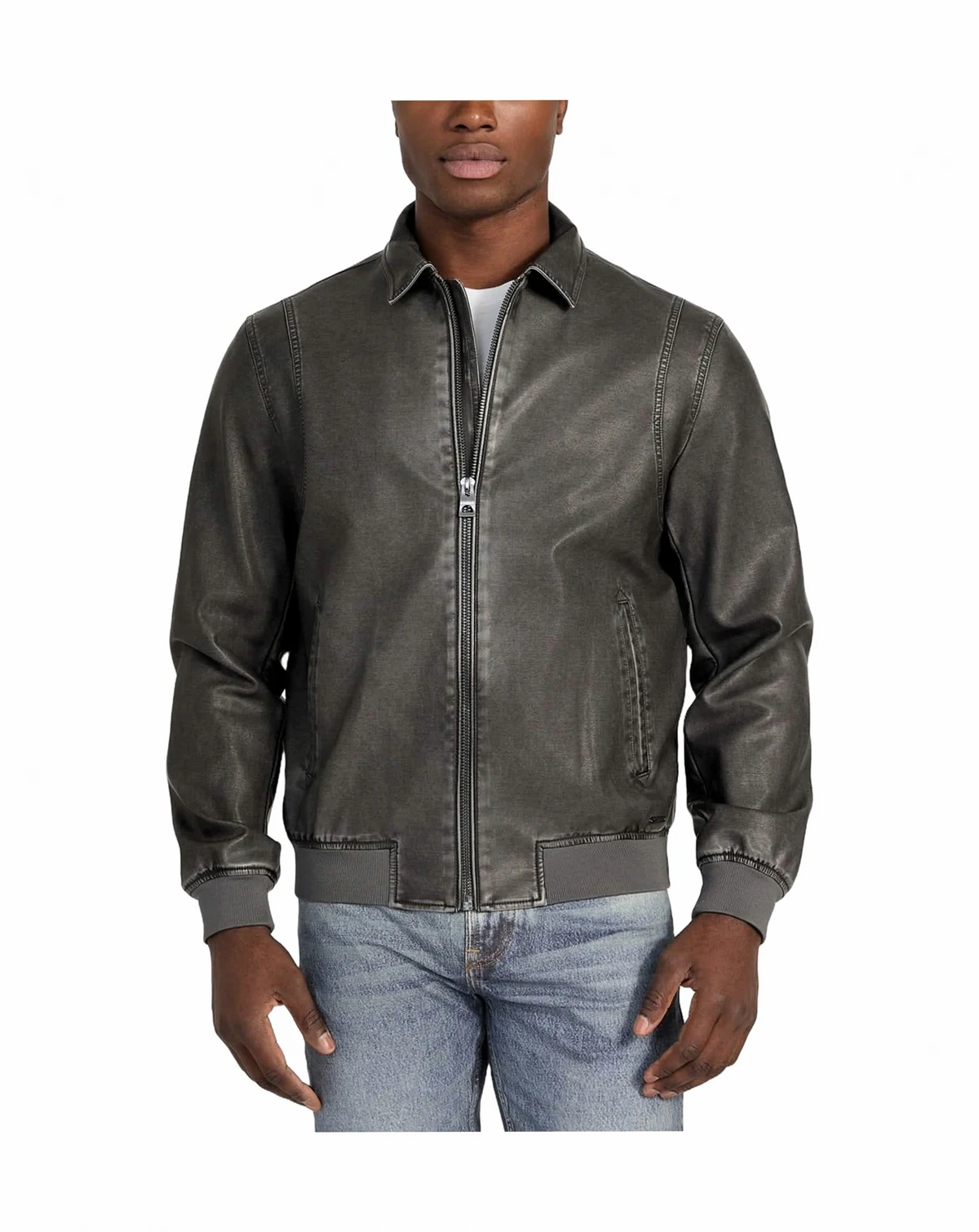 Men's Aviator Relaxed-Fit Faux-Leather Bomber Jacket