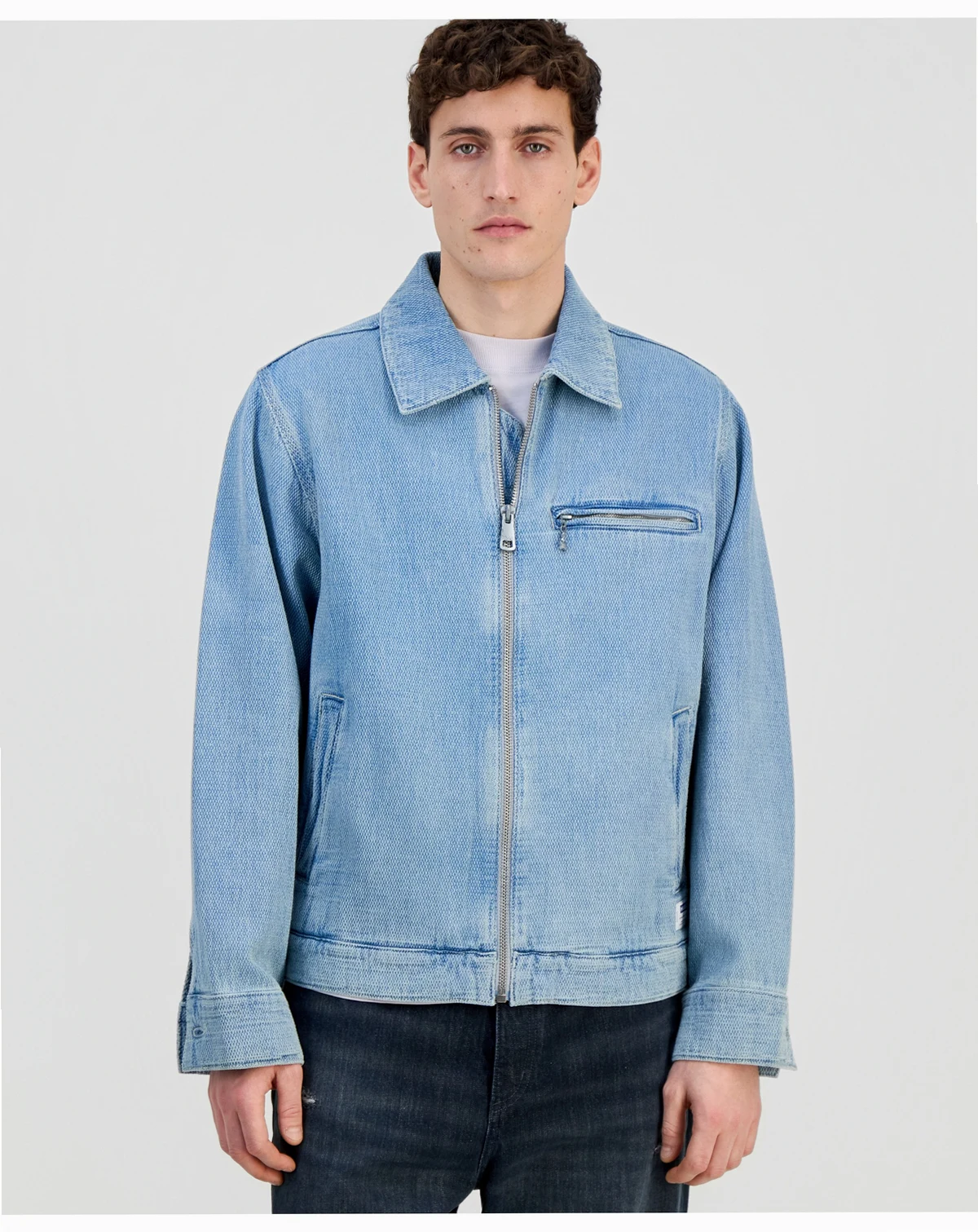 Men's Cotton Waffle Denim Zip Jacket