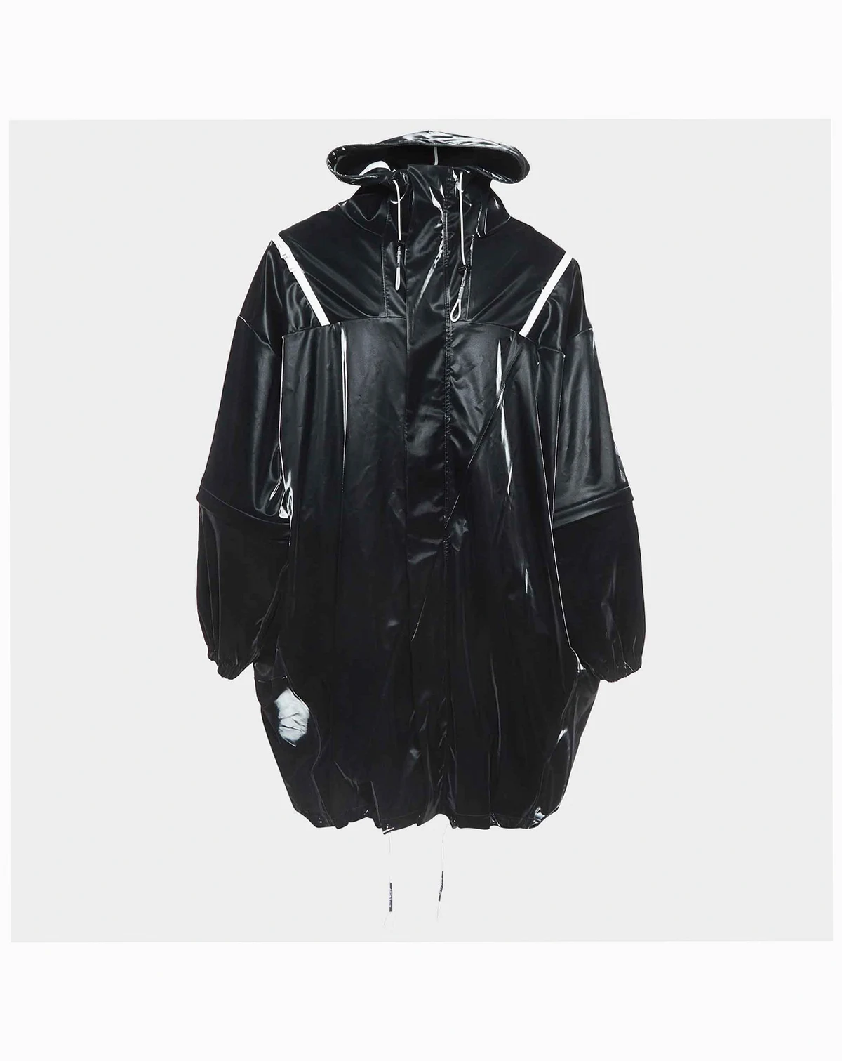 Men's Black Contrast Trim Synthetic Oversized Raincoat