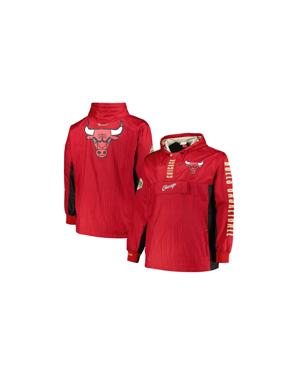 Men's Red Chicago Bulls Big and Tall Hardwood Classics Team OG 2.0 Anorak Hoodie Quarter-Zip Windbreaker Jacket