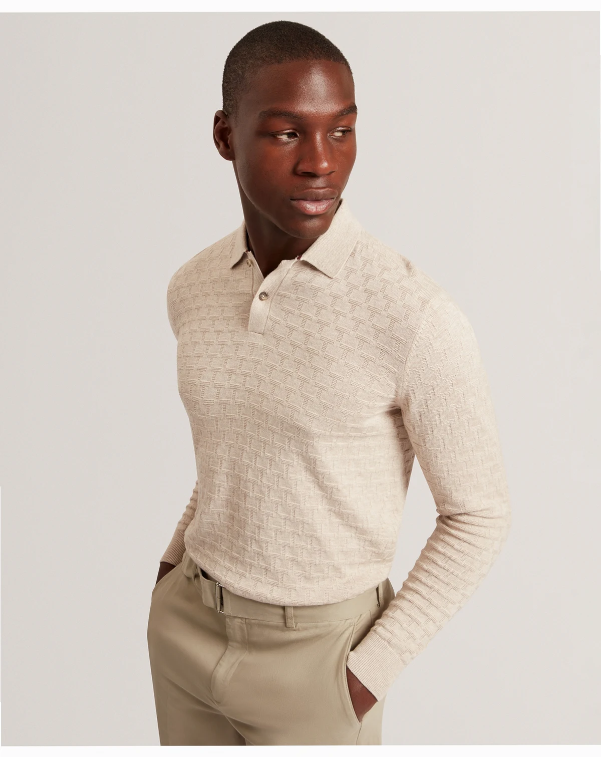 Men's Gaten T Stitch Long Sleeve Polo Shirt