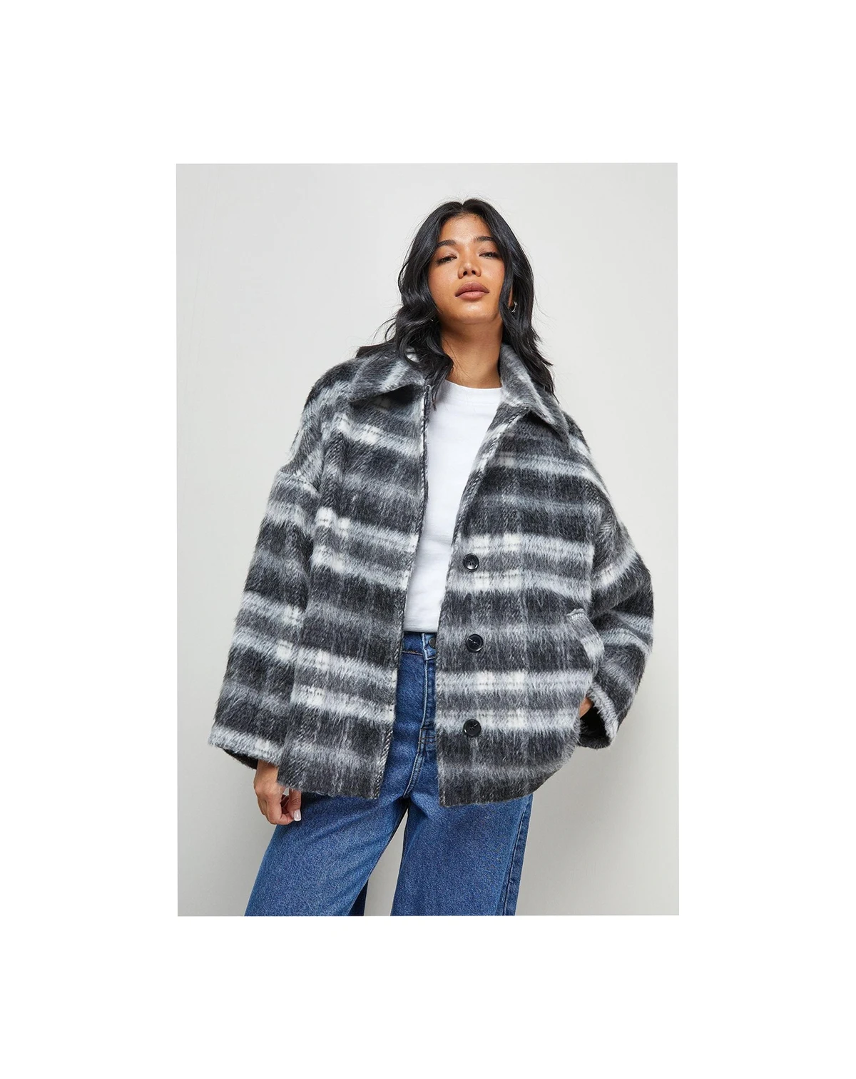 Women's Check Oversized Short Car Coat
