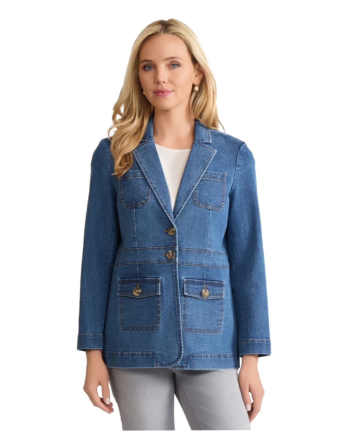 Women's 3 Button Denim Collar Jacket