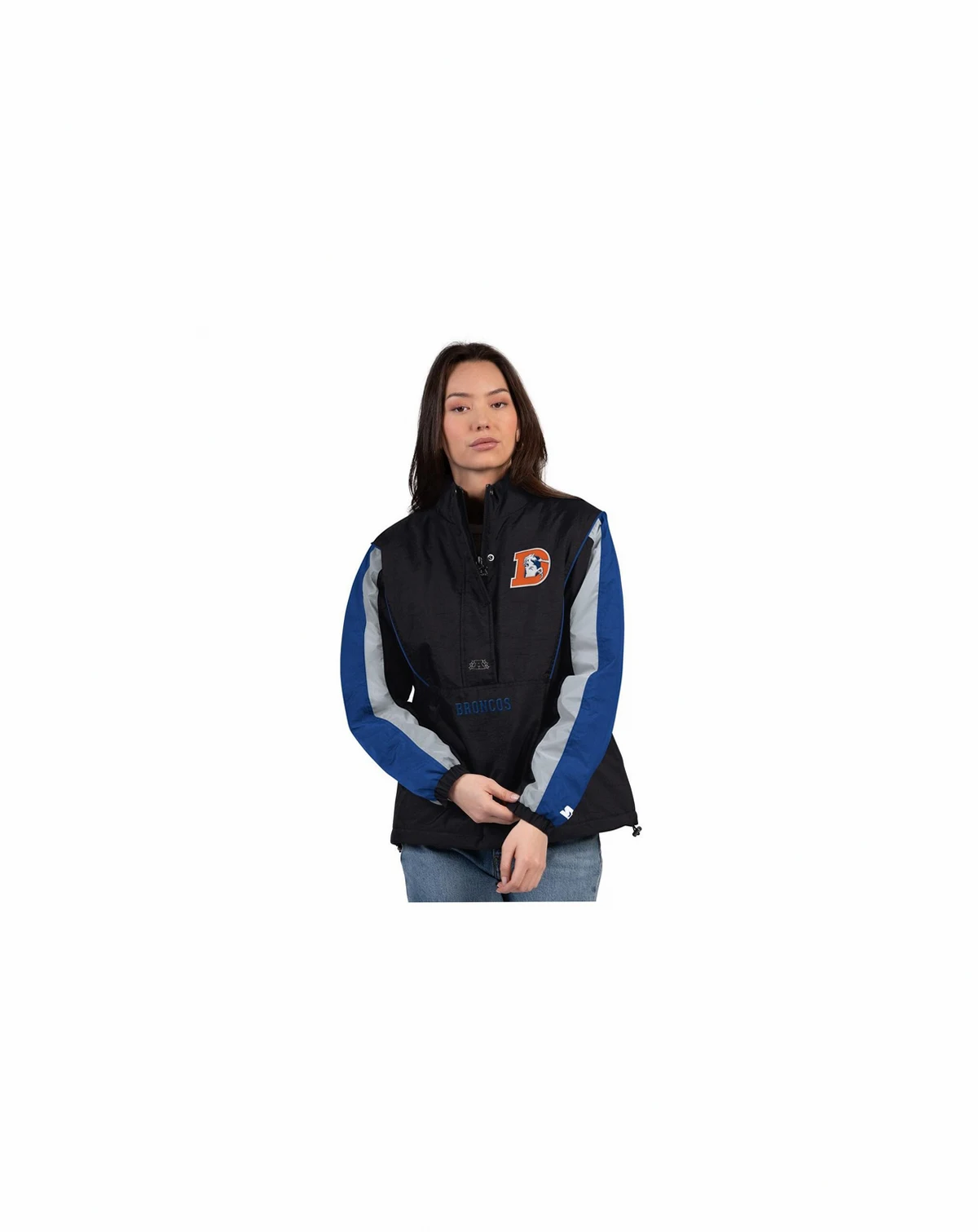 Women's Black/Navy Denver Broncos Thursday Night Gridiron Half-Zip Jacket