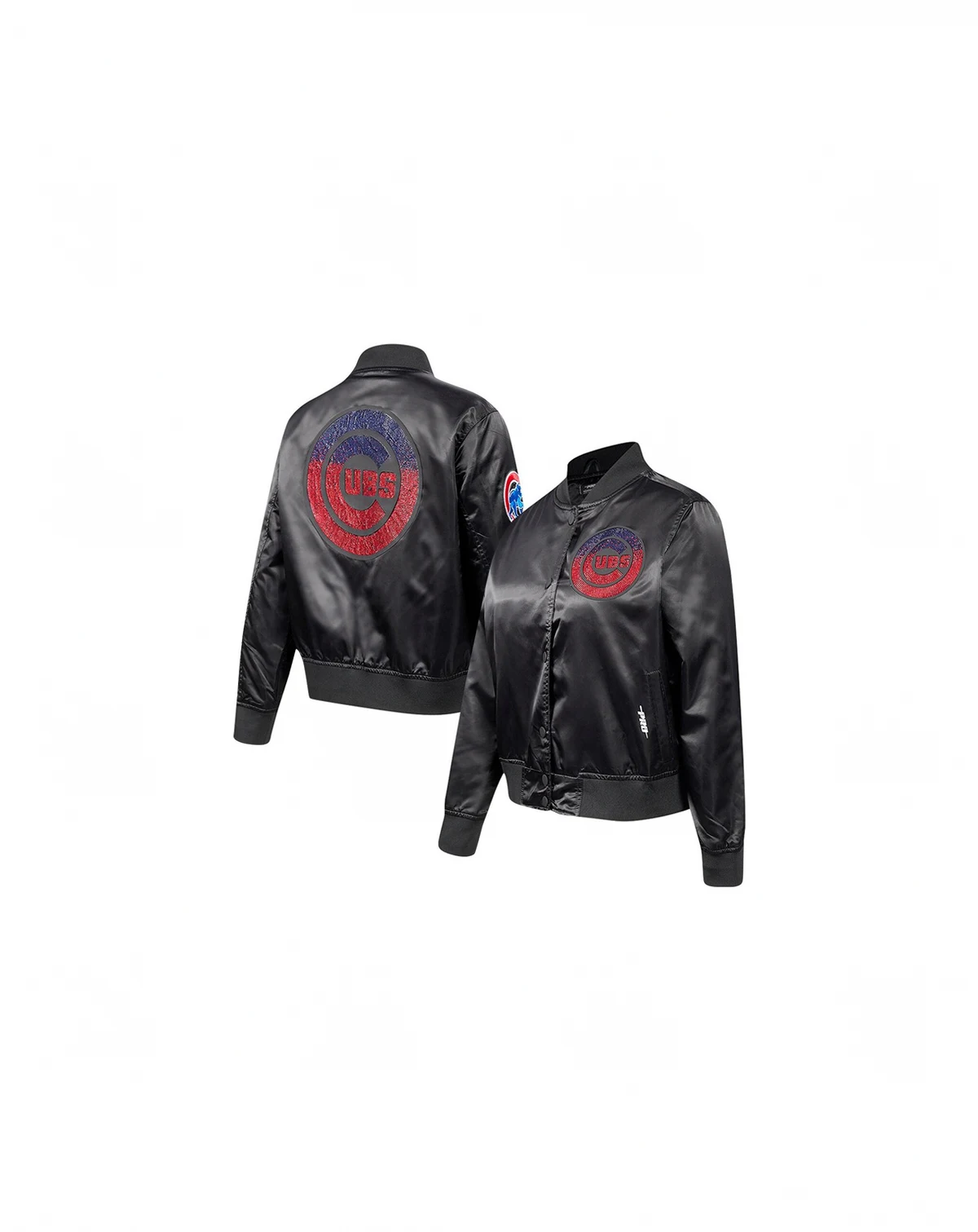 Women's Black Chicago Cubs Rhinestone Satin Full-Snap Jacket