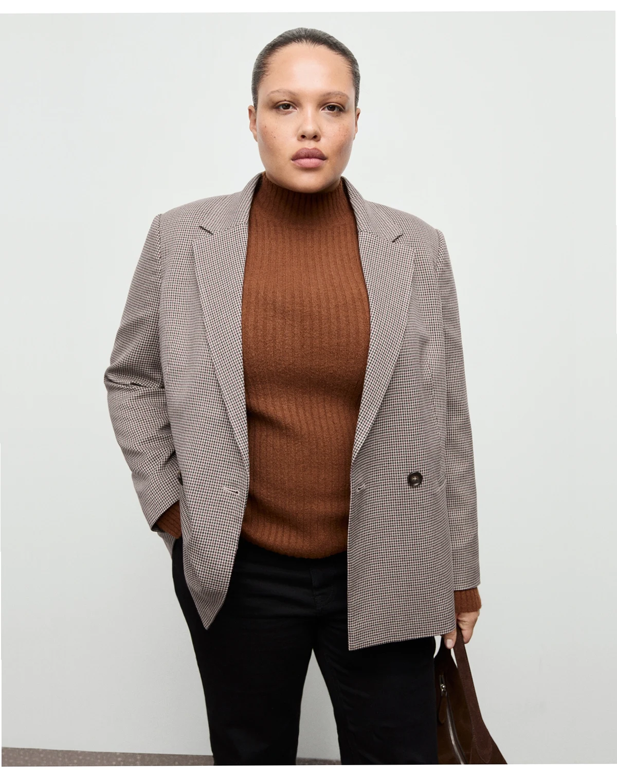 Women's Double-Breasted Micro-Houndstooth Jacket