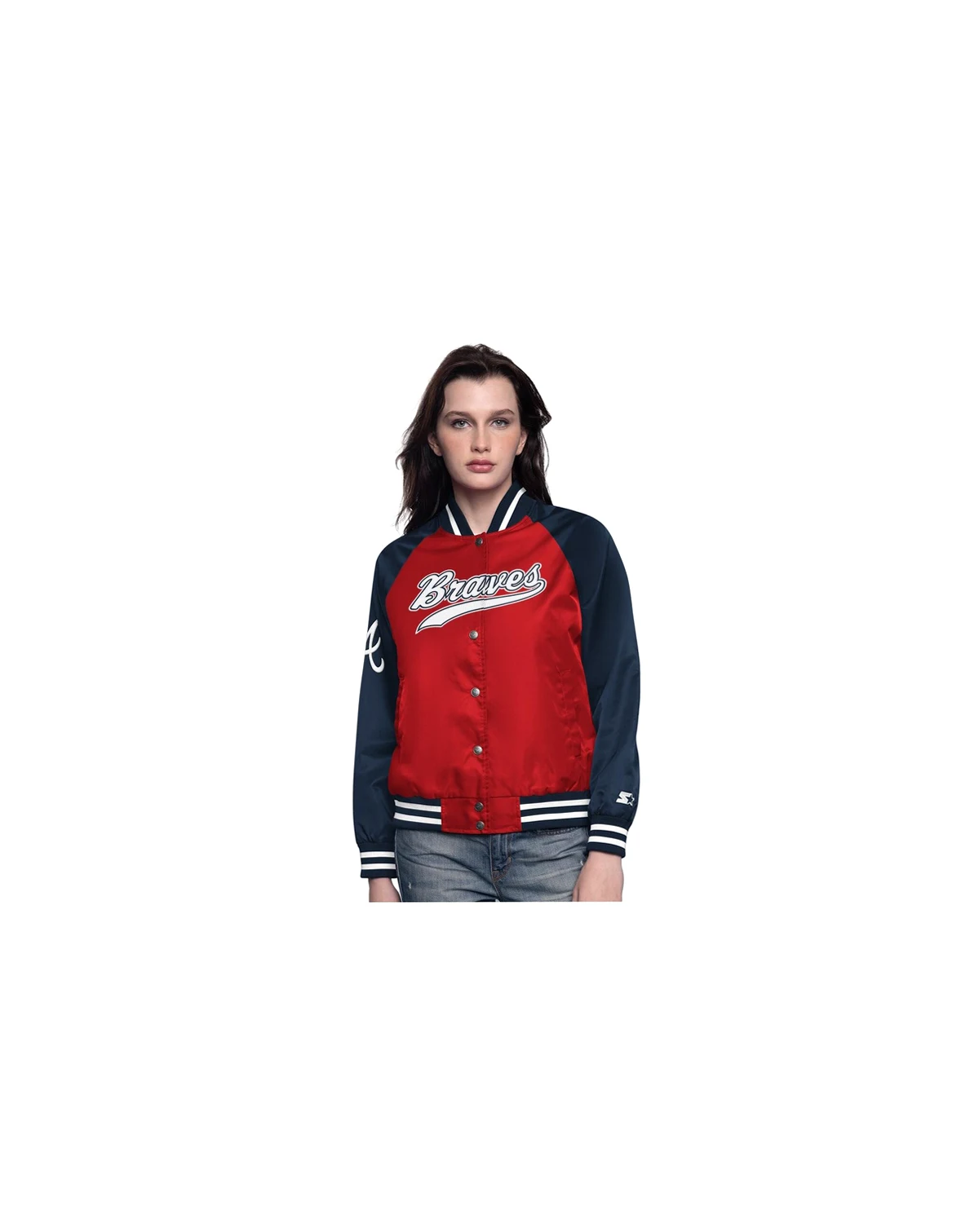 Women's  Red/Navy Atlanta Braves Home Run Full-Snap Varsity Jacket