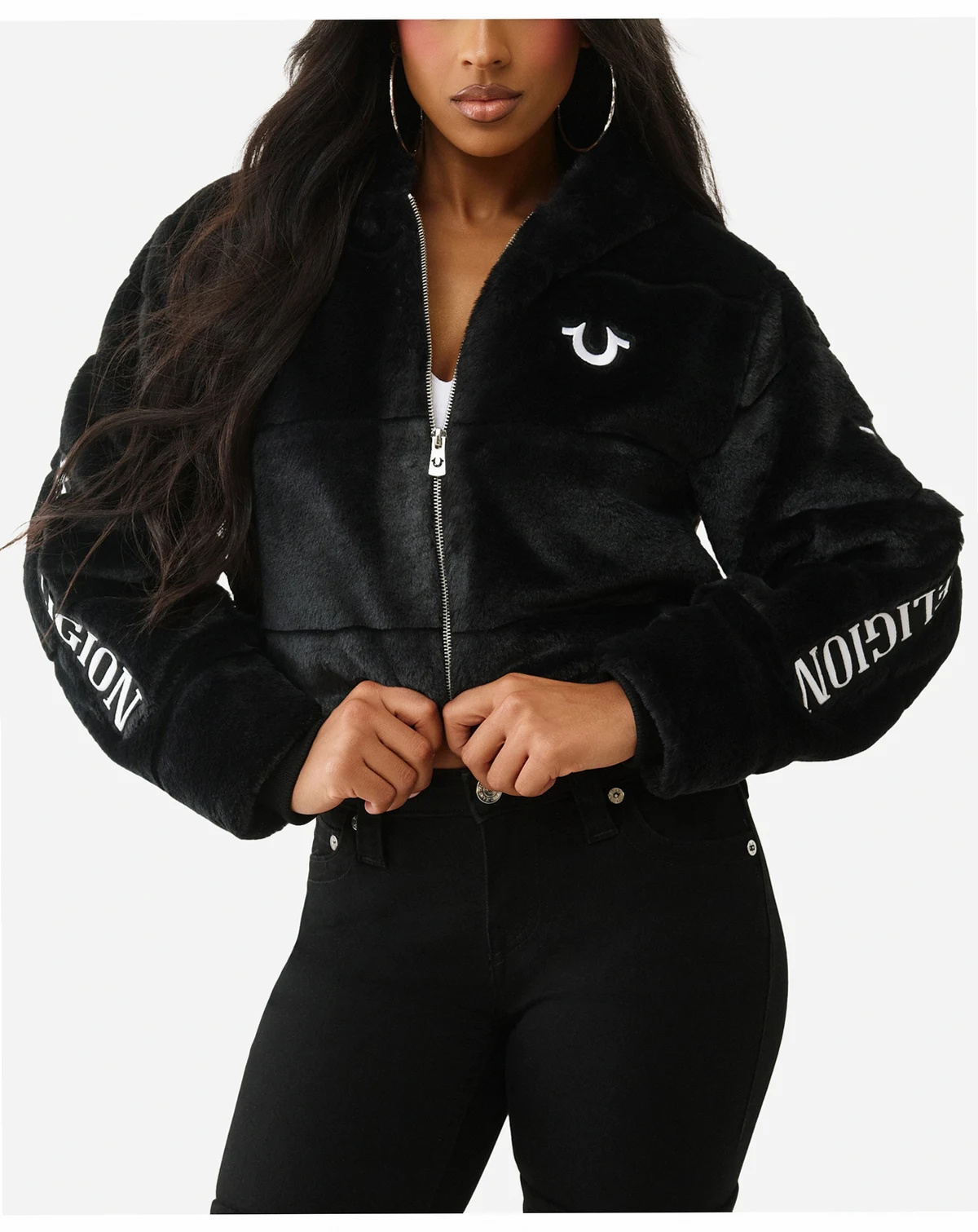 Women's Branded Faux Fur Zip Jacket