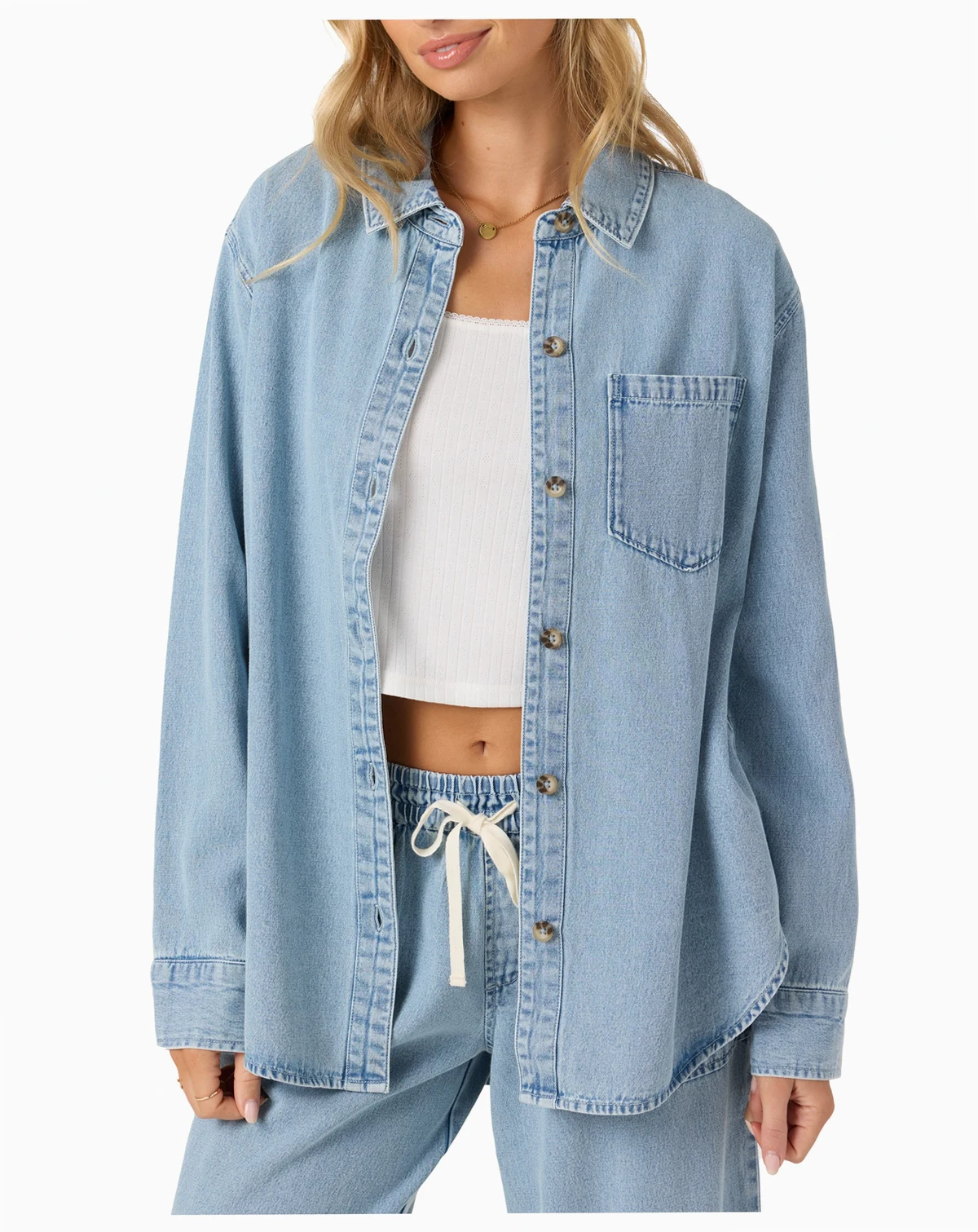 O’Neill Juniors' Sevie Cotton Denim Button-Front Shacket