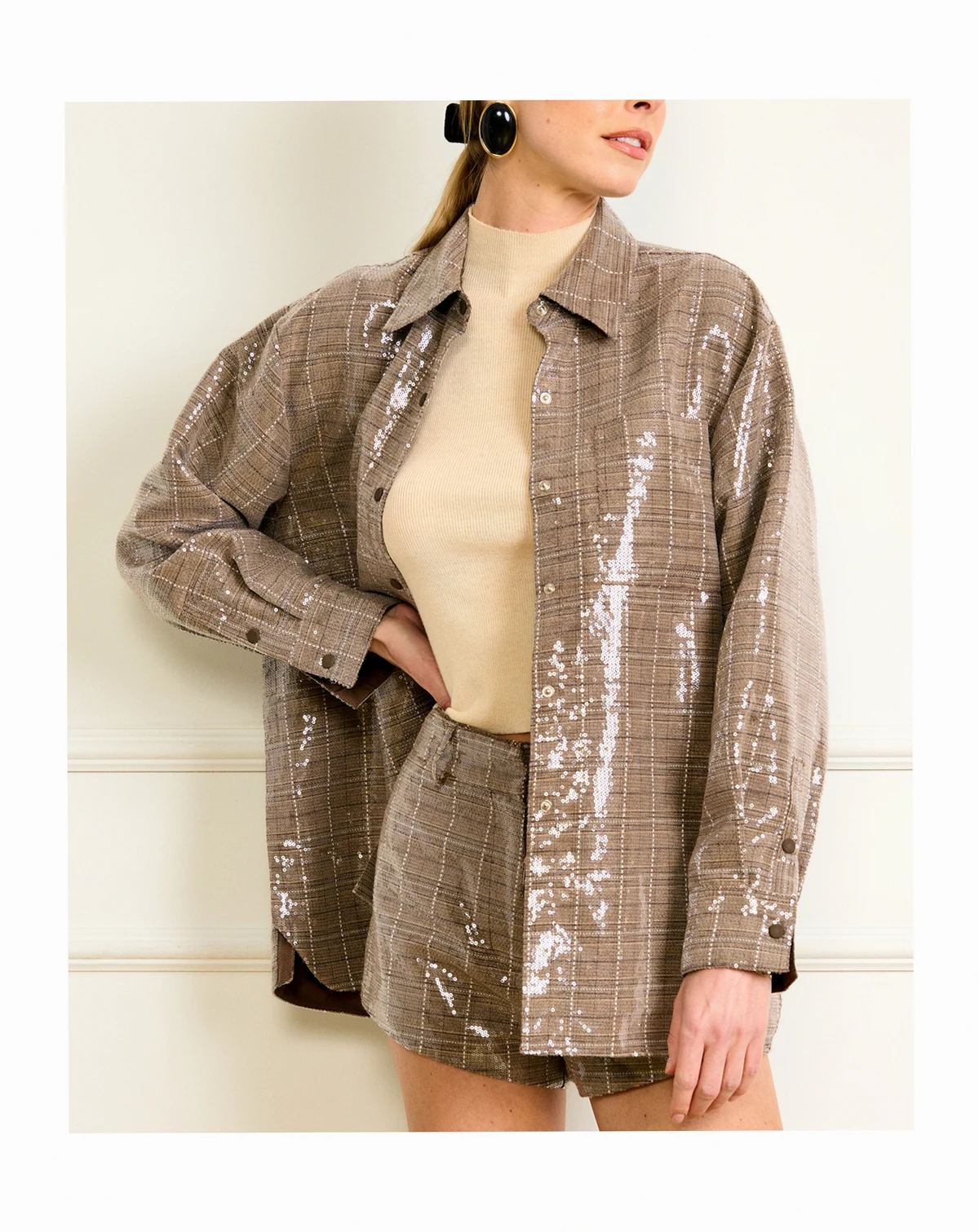 Women's Sequin Detail Oversized Jacket