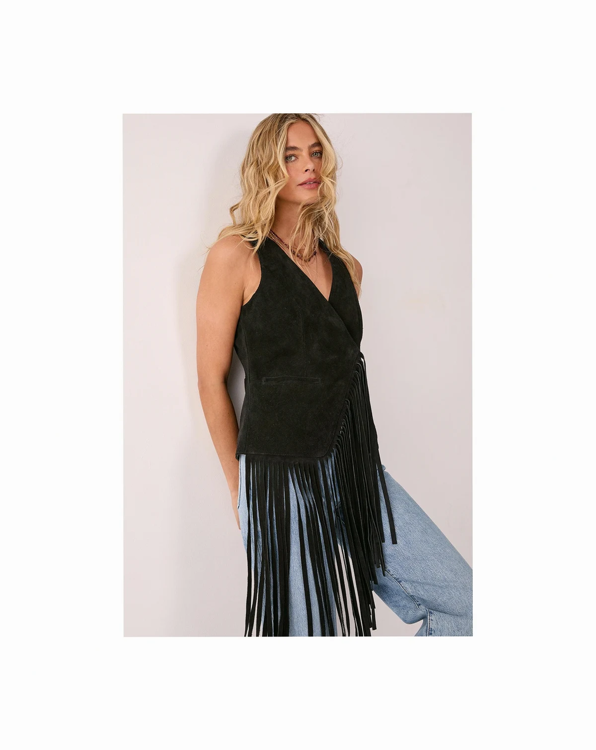 Women's Premium Suede Fringe Waistcoat