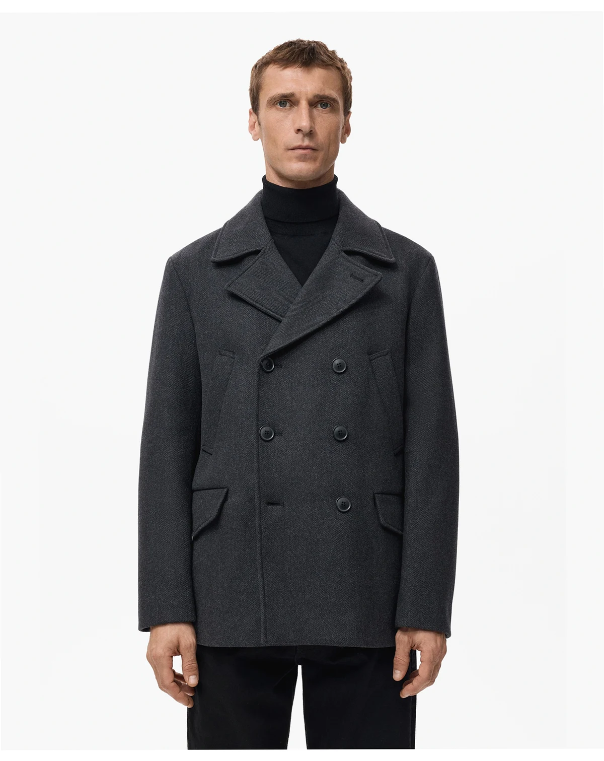 Men's Short Double-Breasted Wool Coat