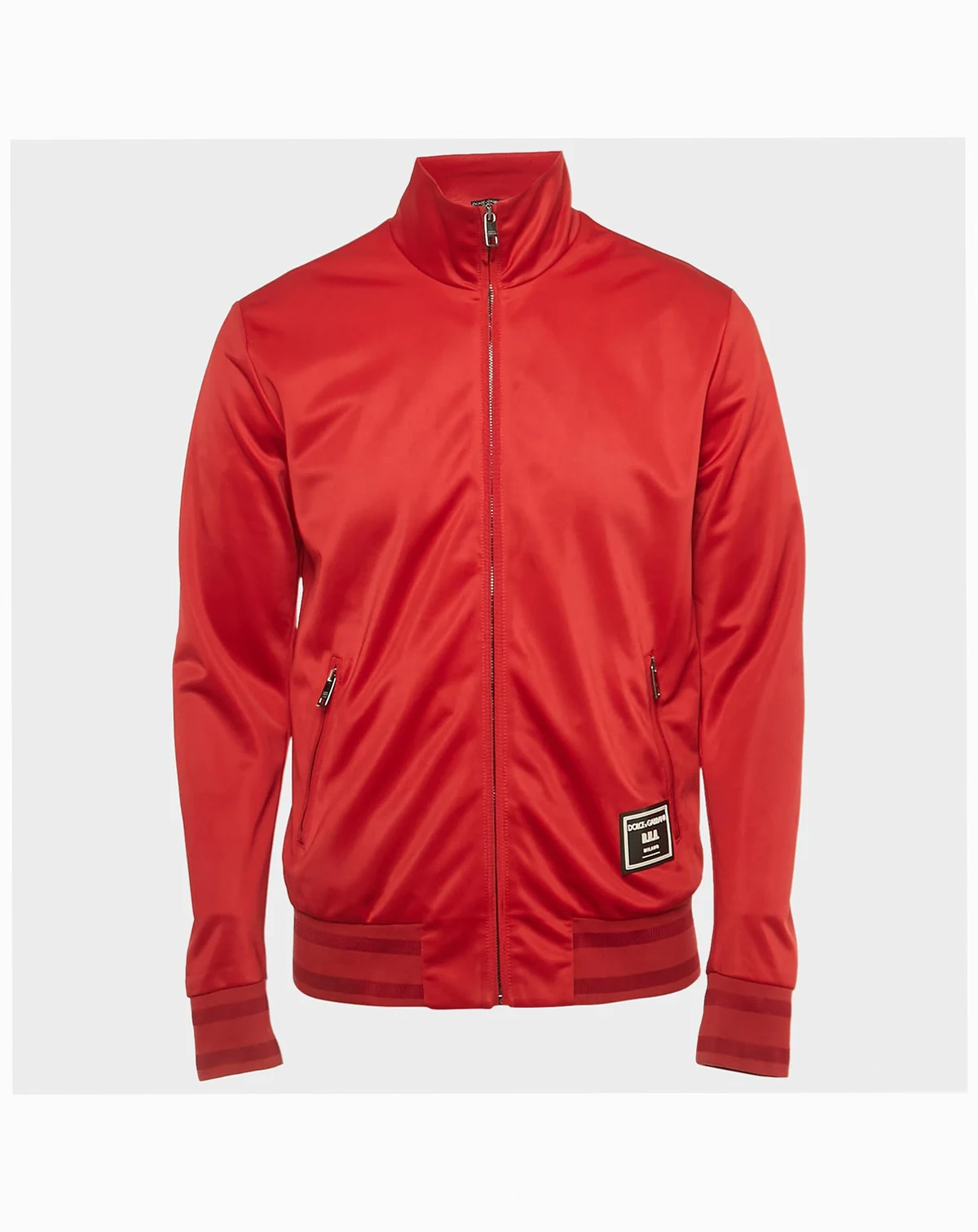 Men's Red Jersey Logo Applique Zip-Up Jacket