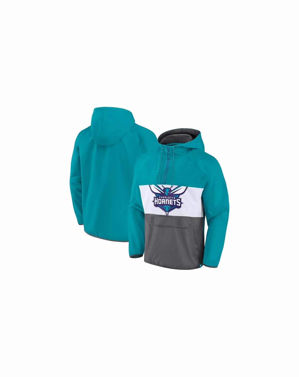 Men's Teal, Gray Charlotte Hornets Anorak Flagrant Foul Color-Block Raglan Hoodie Half-Zip Jacket