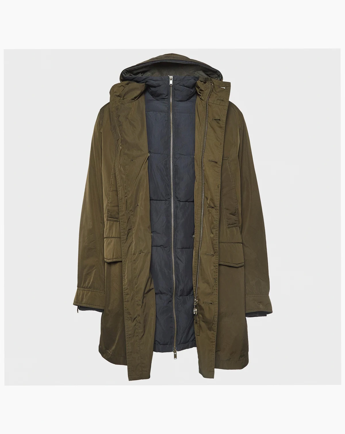 Men's Green Synthetic Detachable Lining Bob Parka Jacket