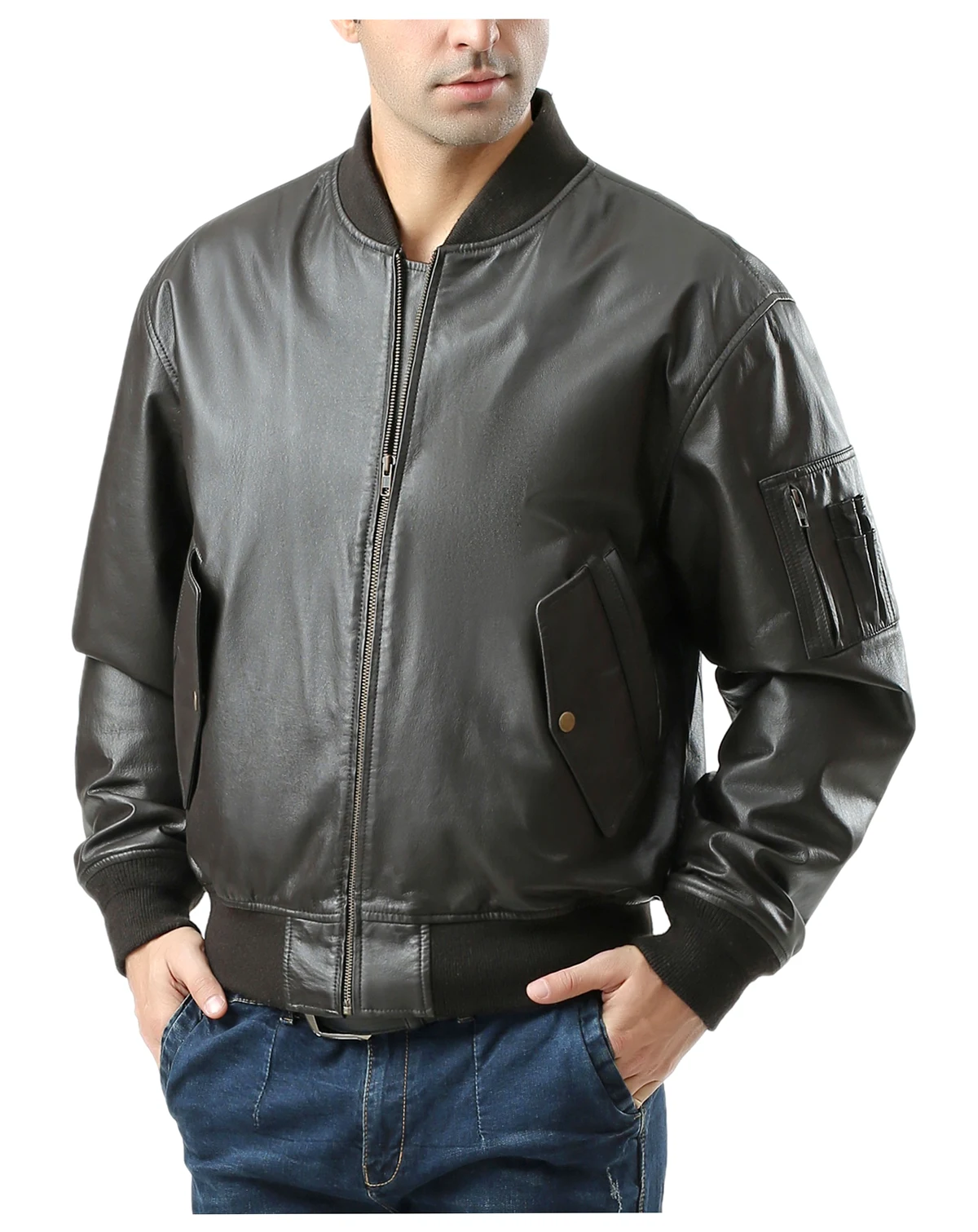 Men MA-1 Leather Flight Bomber Jacket