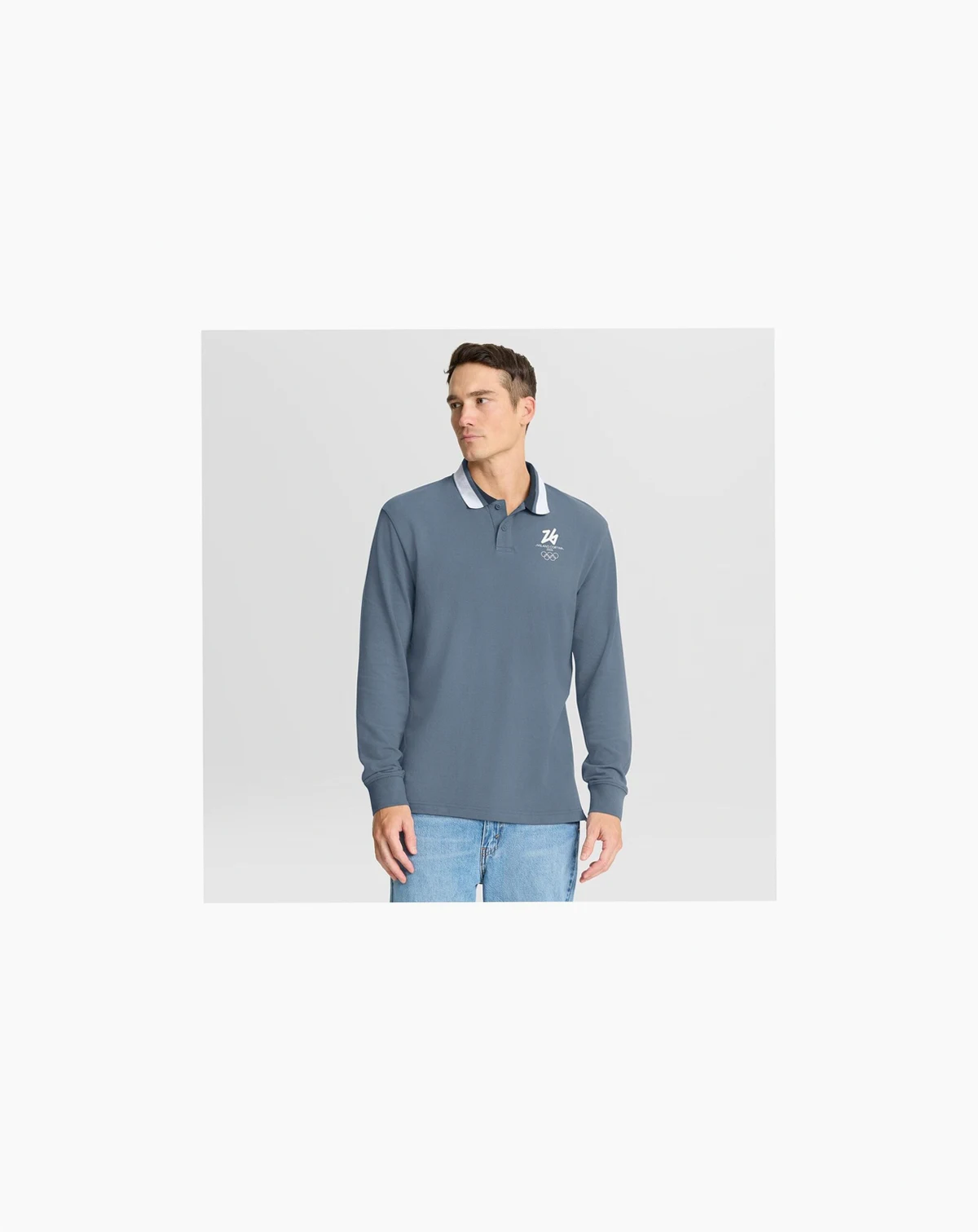 Men's Blue Milano Cortina 2026 Winter Olympics Tipped Long Sleeve Polo Shirt