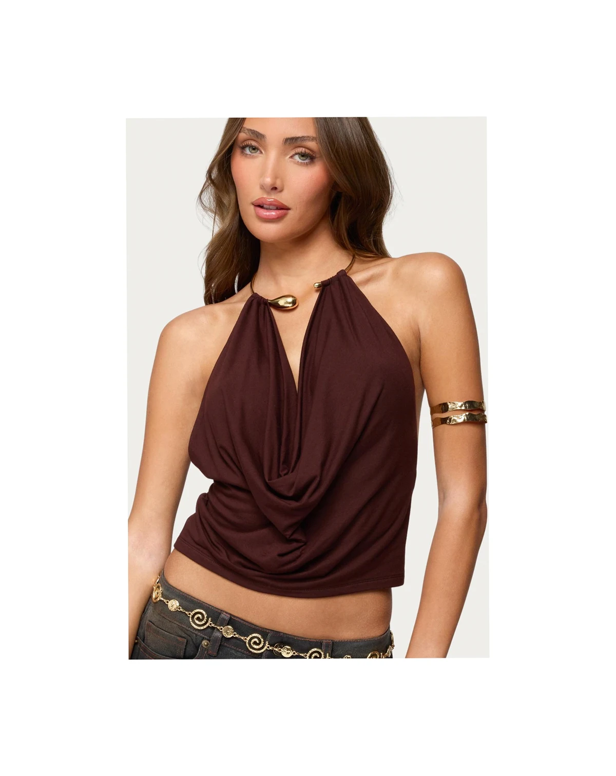 Women's Mileva Cuff Deep Cowl Neck Top