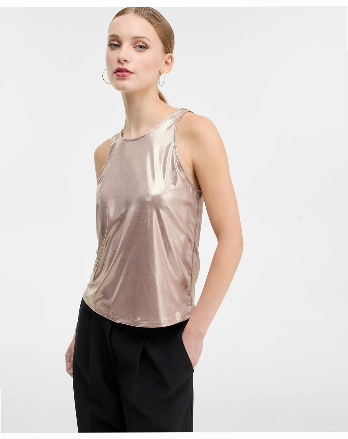 Women's Lamé Cowl-Back Sleeveless Top