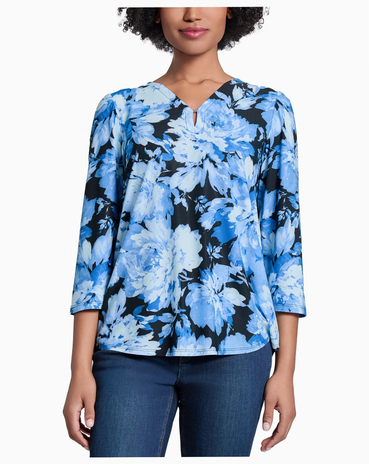Women's Moss Crepe V-Neck 3/4-Sleeve Top