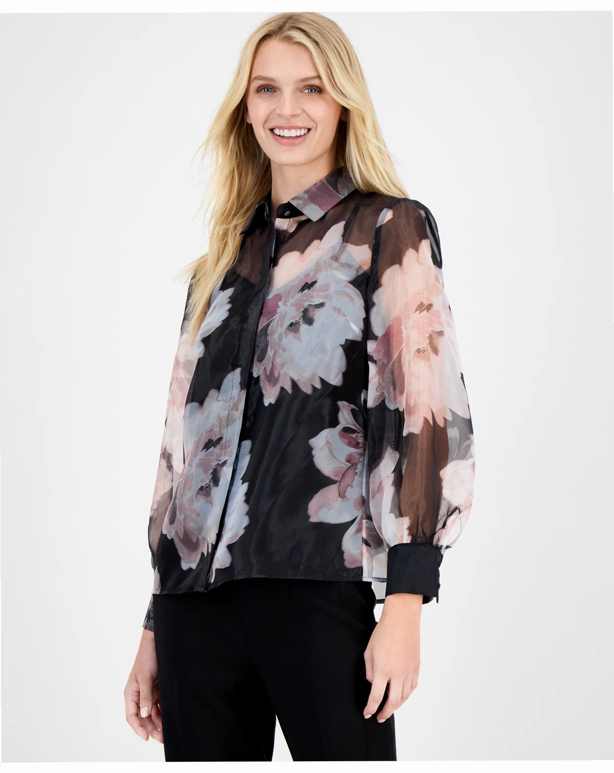 Women's Printed-Organza Button-Front Blouse, Macy's Exclusive