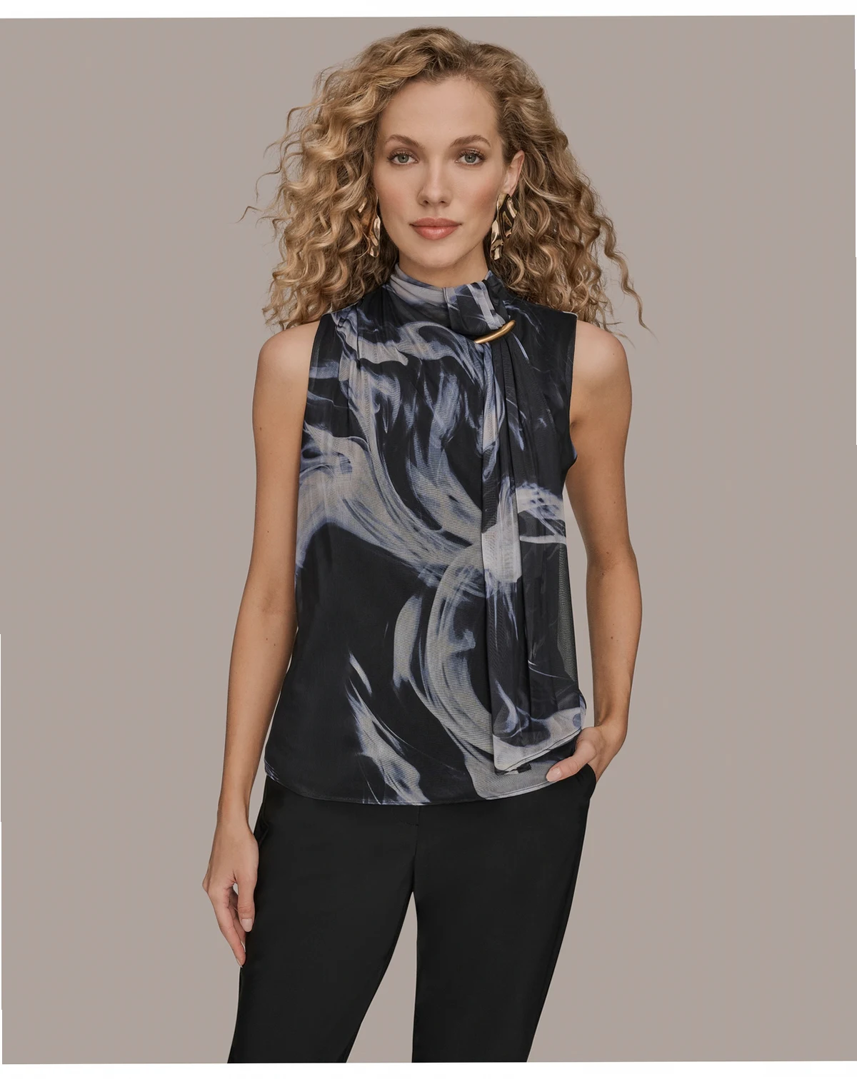Women's Tie Neck Halter Bar Hardware Top
