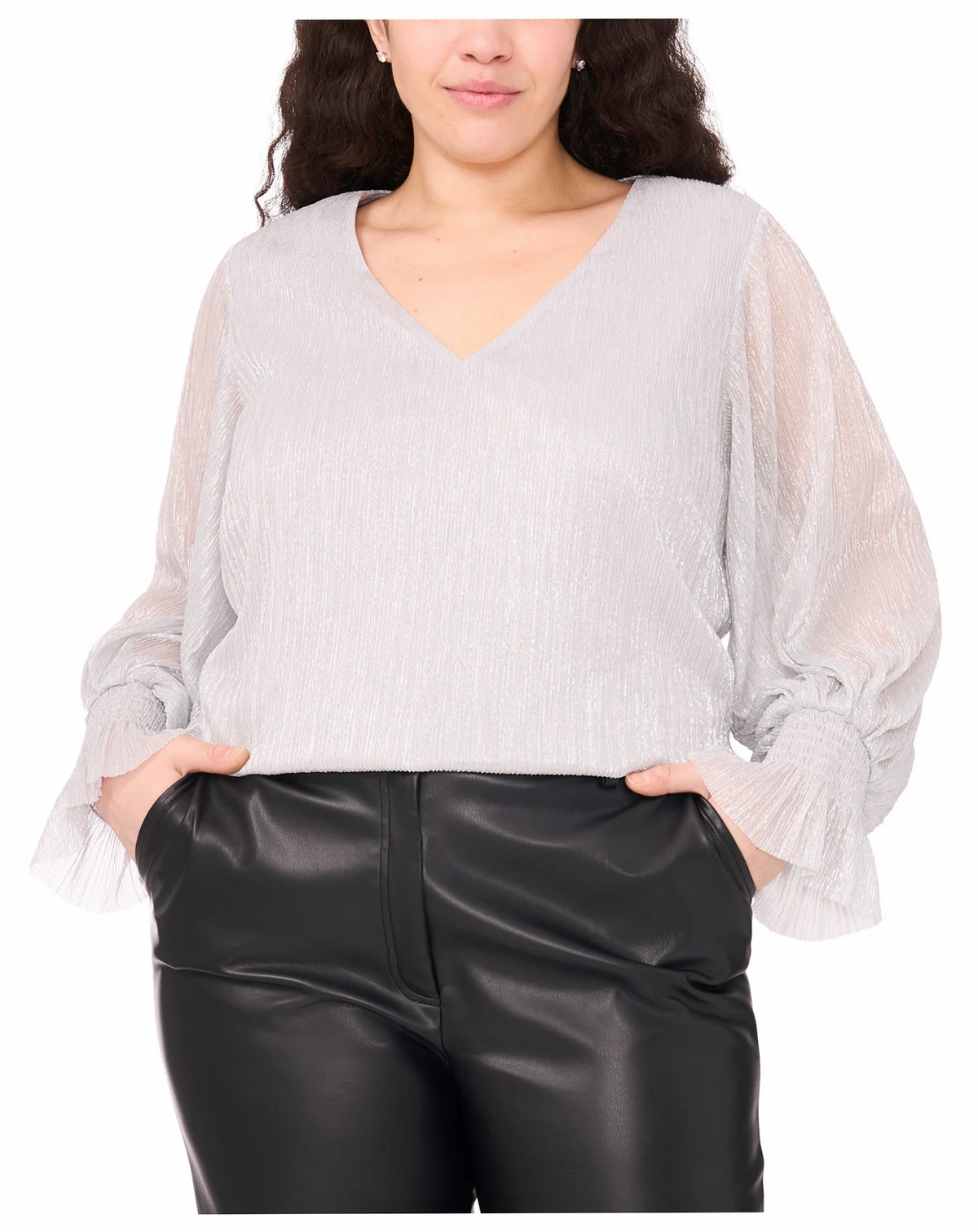 Plus Size Metallic V-Neck Blouse