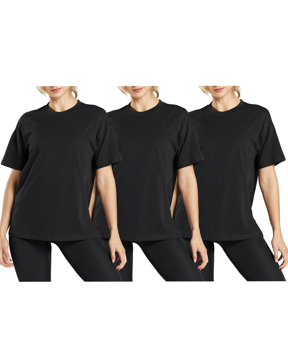 Women's Loose Fitting Short Sleeve Crew Neck Tee- 3 Pack