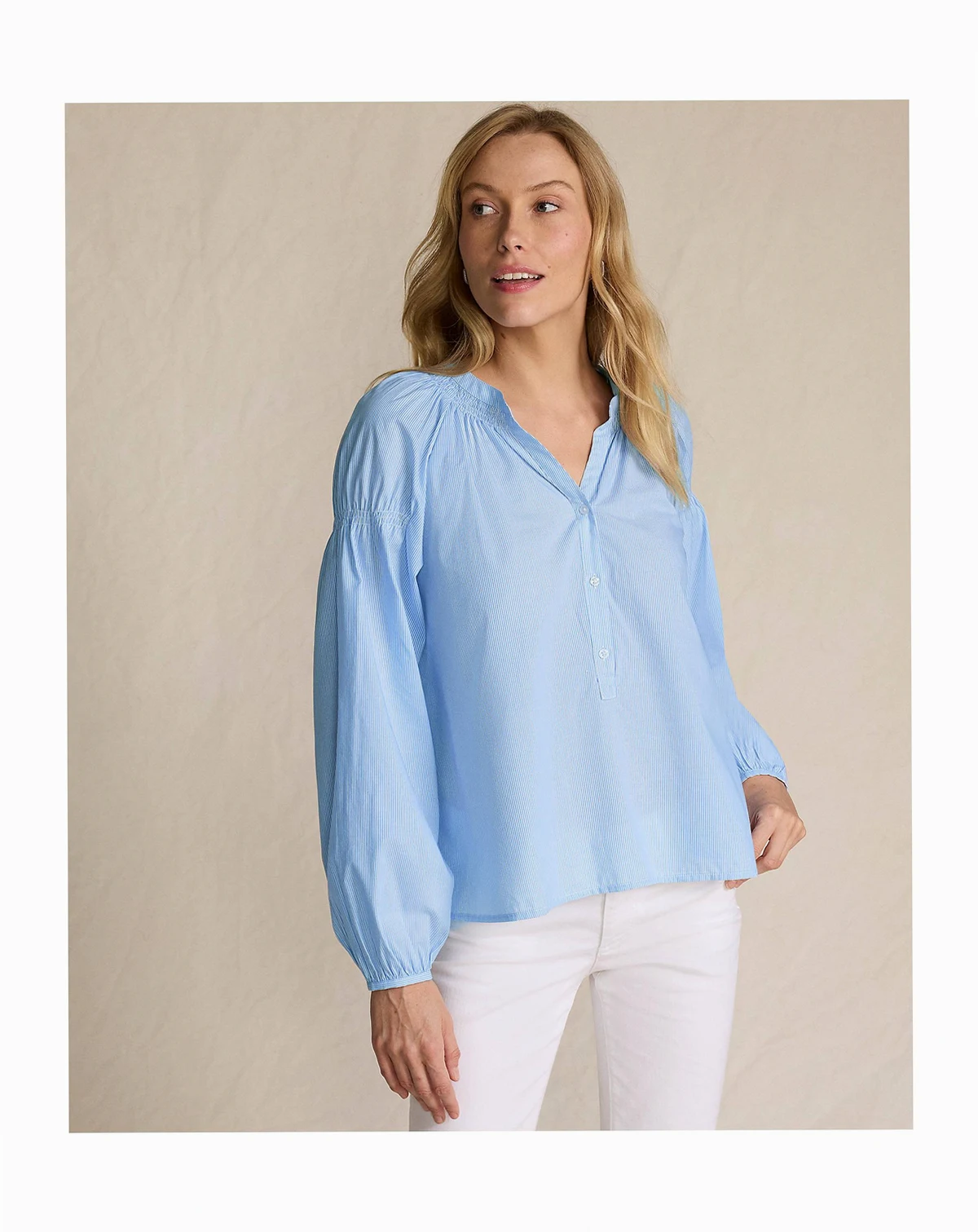 Women's Cotton Voile Long Sleeve Raglan Smocked Top