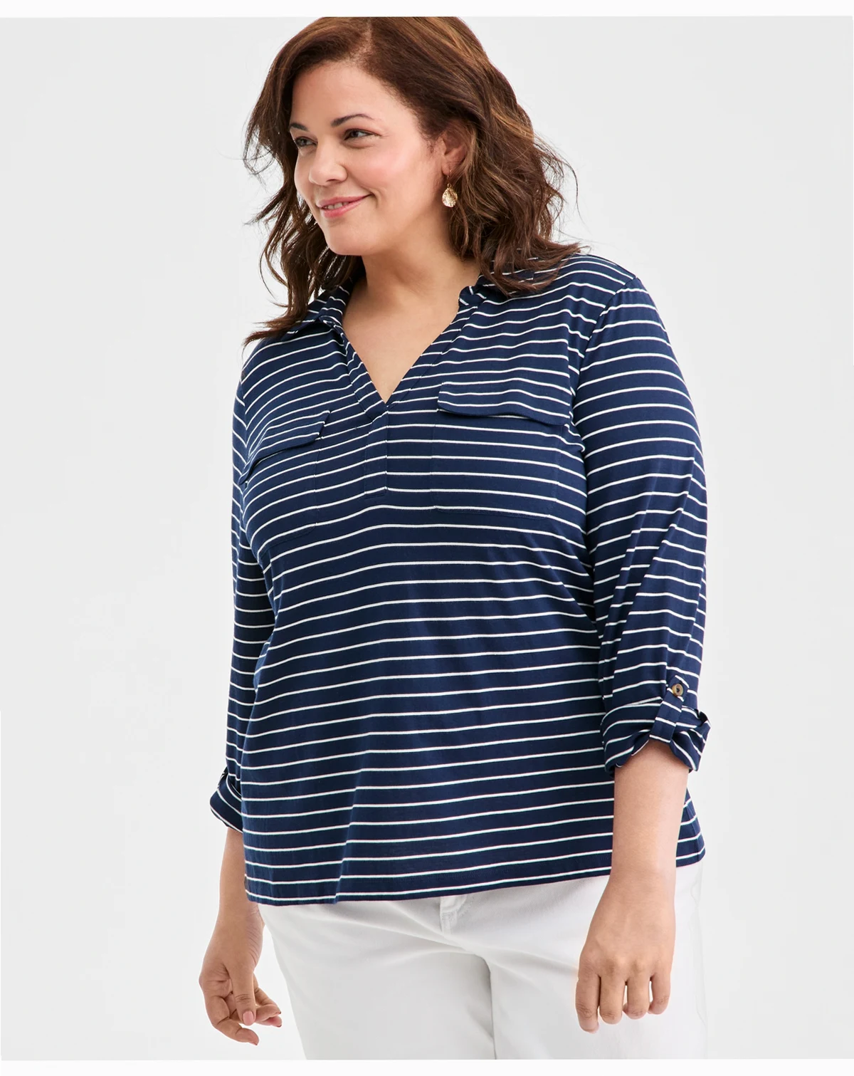 Plus Size Collared V-Neck Knit Top, Macy's Exclusive