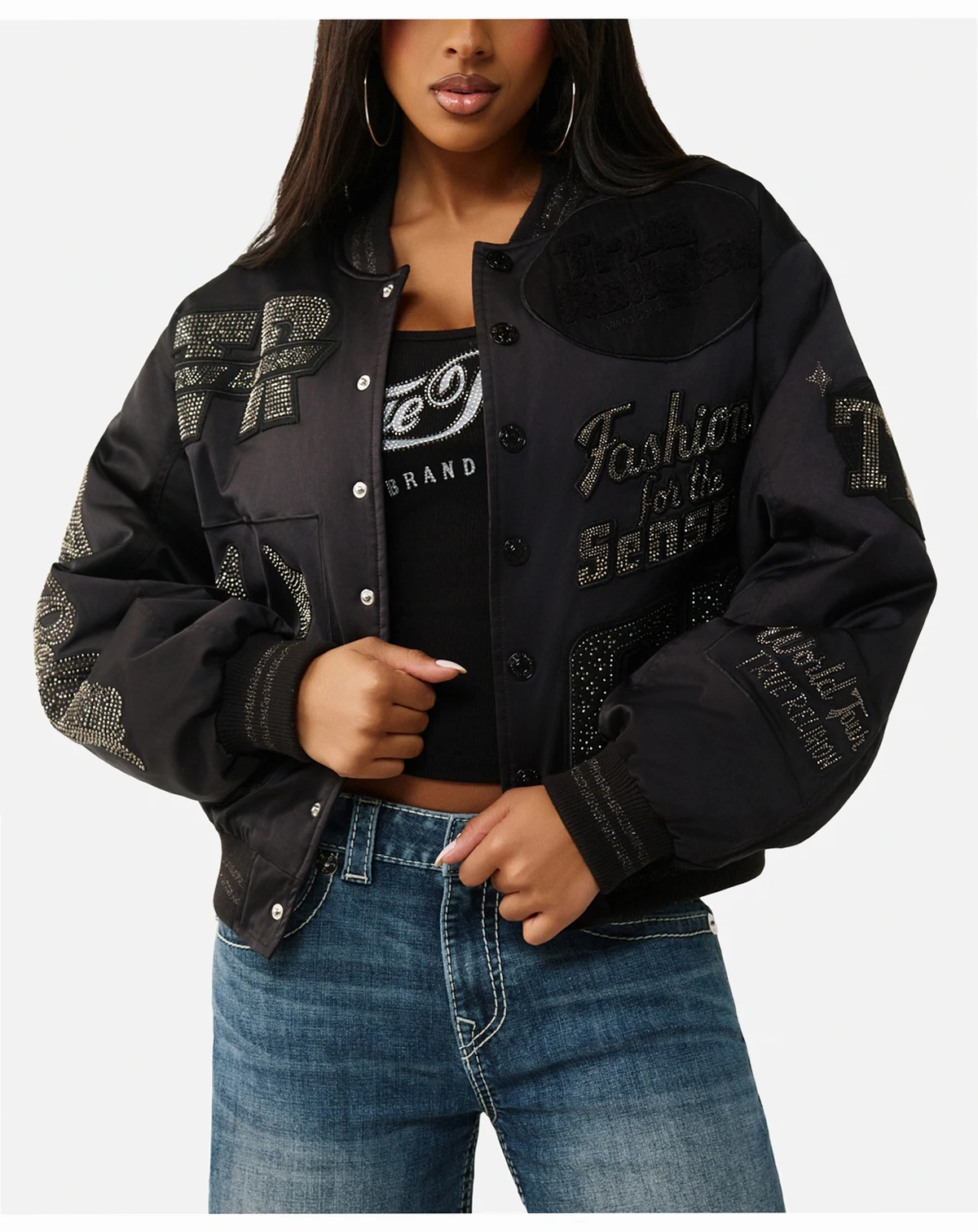Women's Crystal Branded Nylon Bomber Jacket