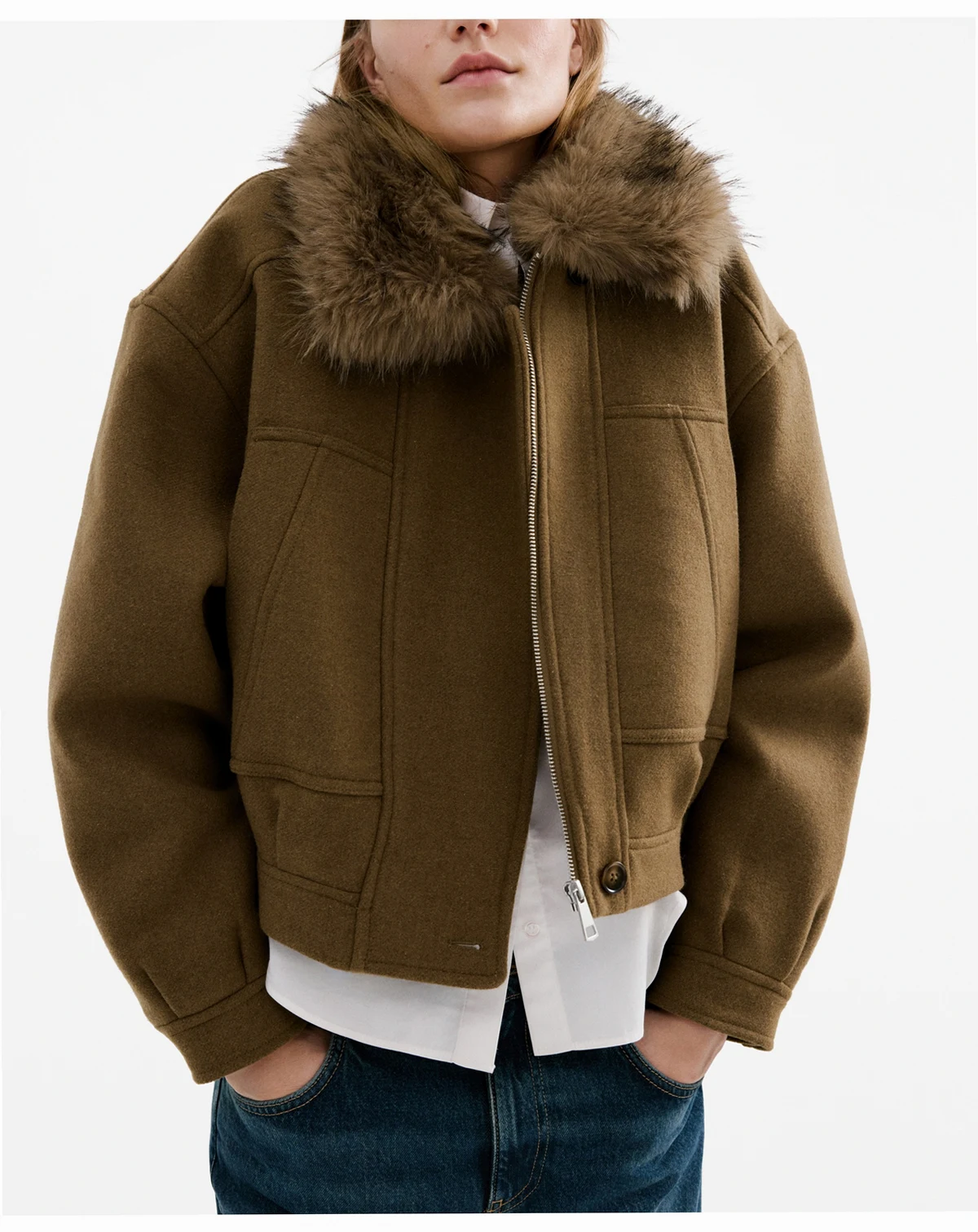 Women's Fur Collar Wool Blend Jacket