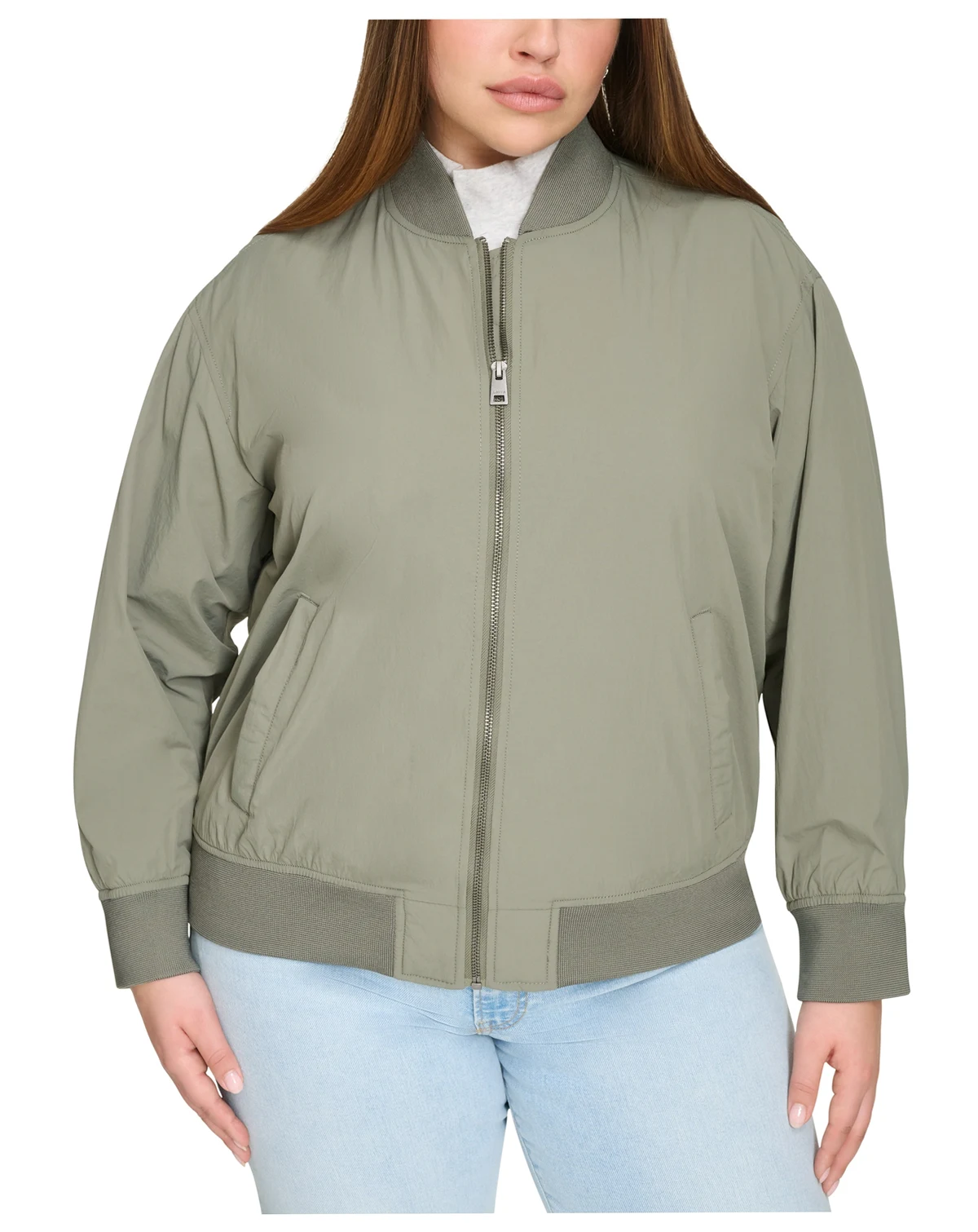 Trendy Plus Size Lightweight Zip-Front Bomber Jacket