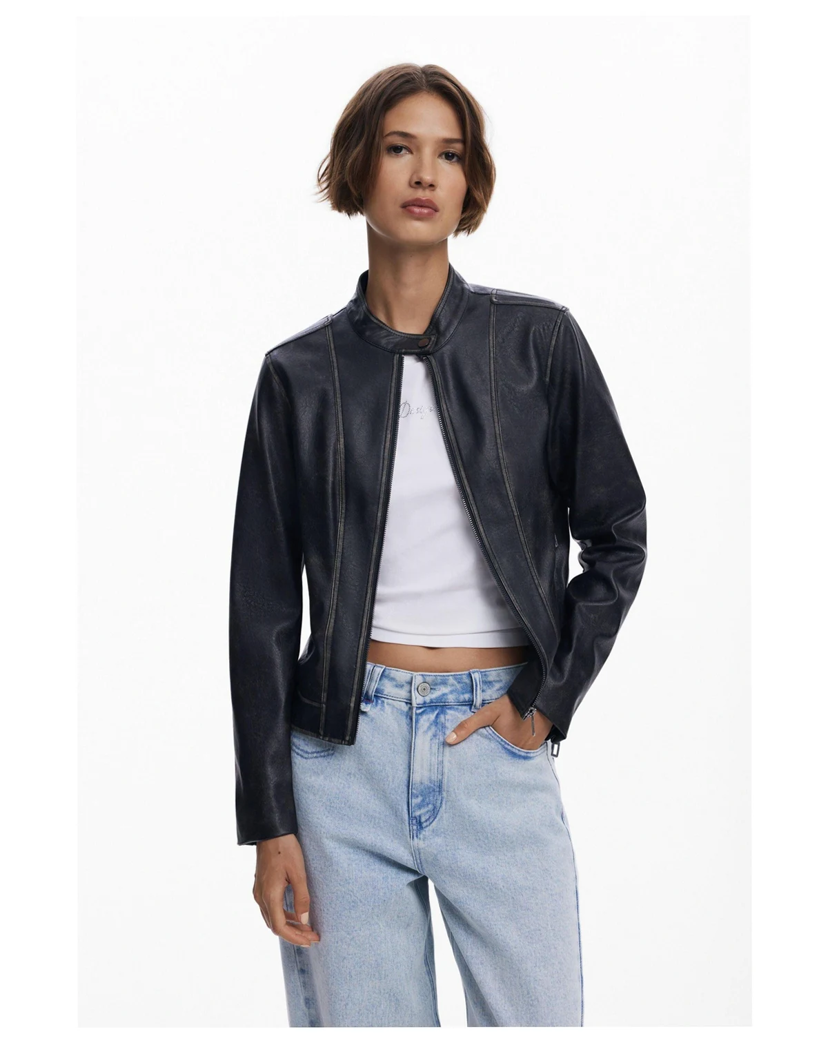 Women's Jacket with worn leather effect