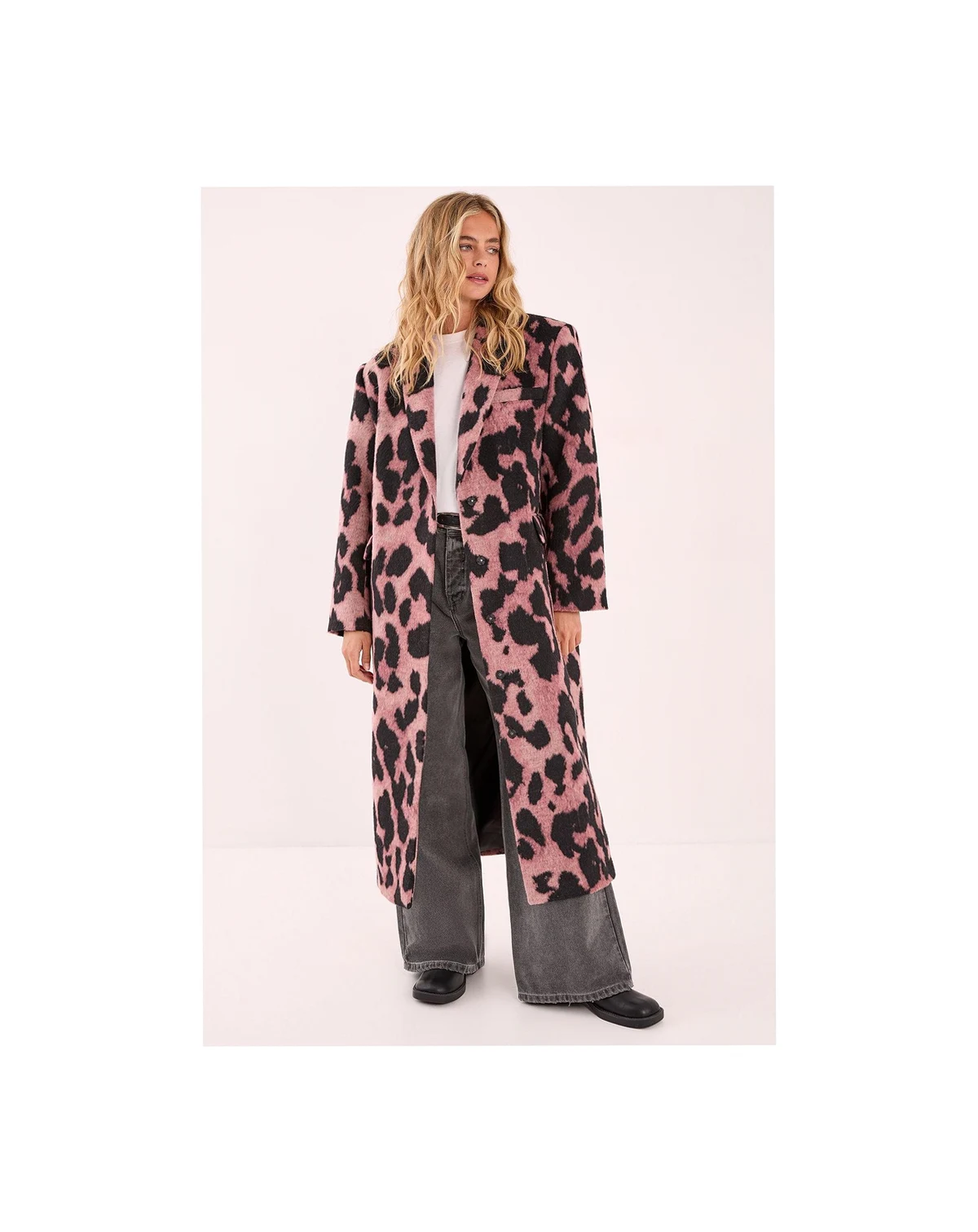 Women's Leopard Wool Blend Tailored Coat