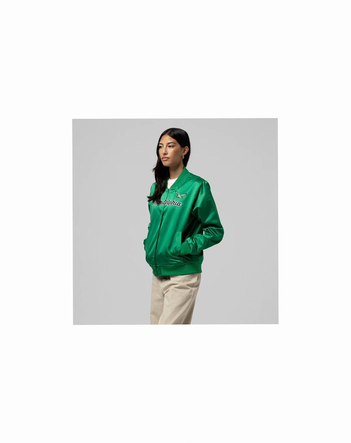 Women's Kelly Green Philadelphia Eagles Full-Snap Satin Jacket